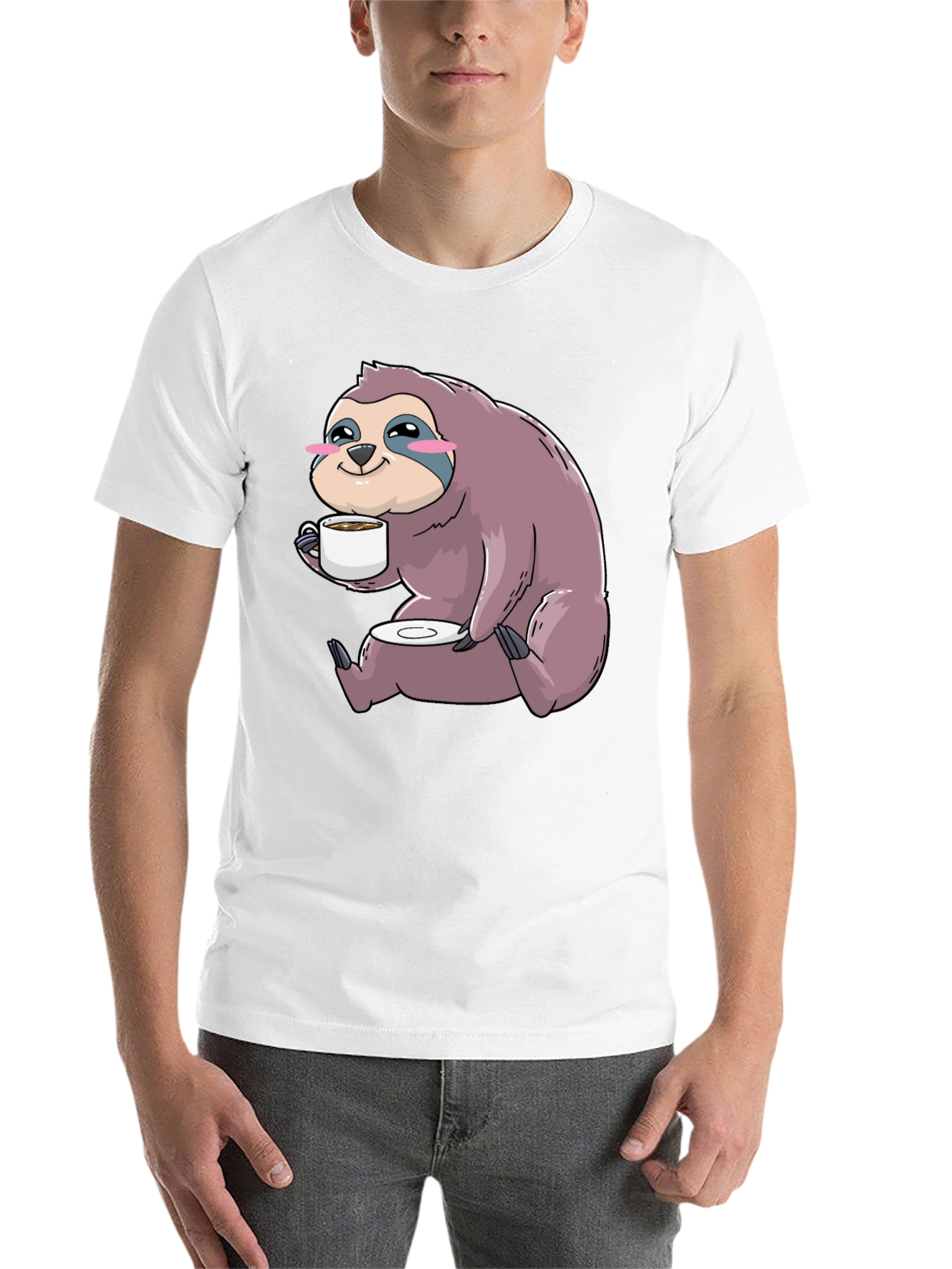 Black Sloth Coffee T-Shirt - Cute Cartoon Sloth Drinking Coffee view 14