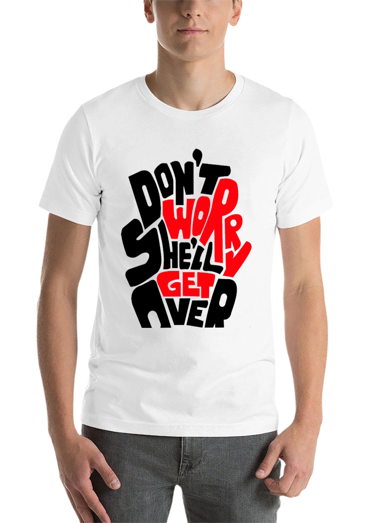 Black Don't Worry T-Shirt - Graphic Print Tee view 14