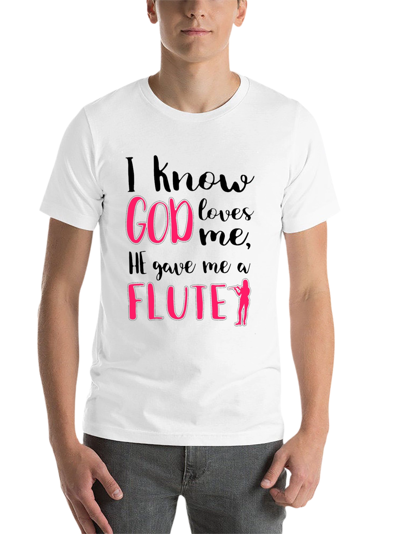 Black I Know God Loves Me Flute Player T-Shirt view 14
