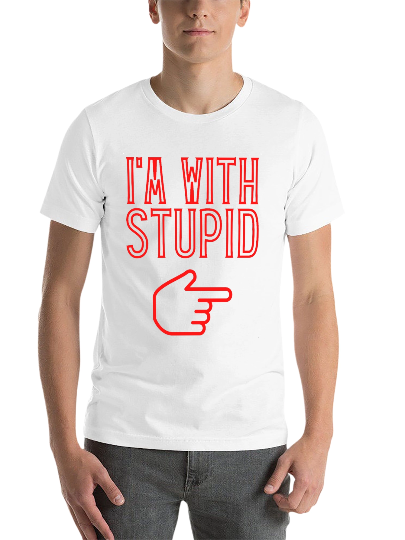 Black I'm With Stupid Funny Graphic Tee - Pointing Finger T-Shirt view 14