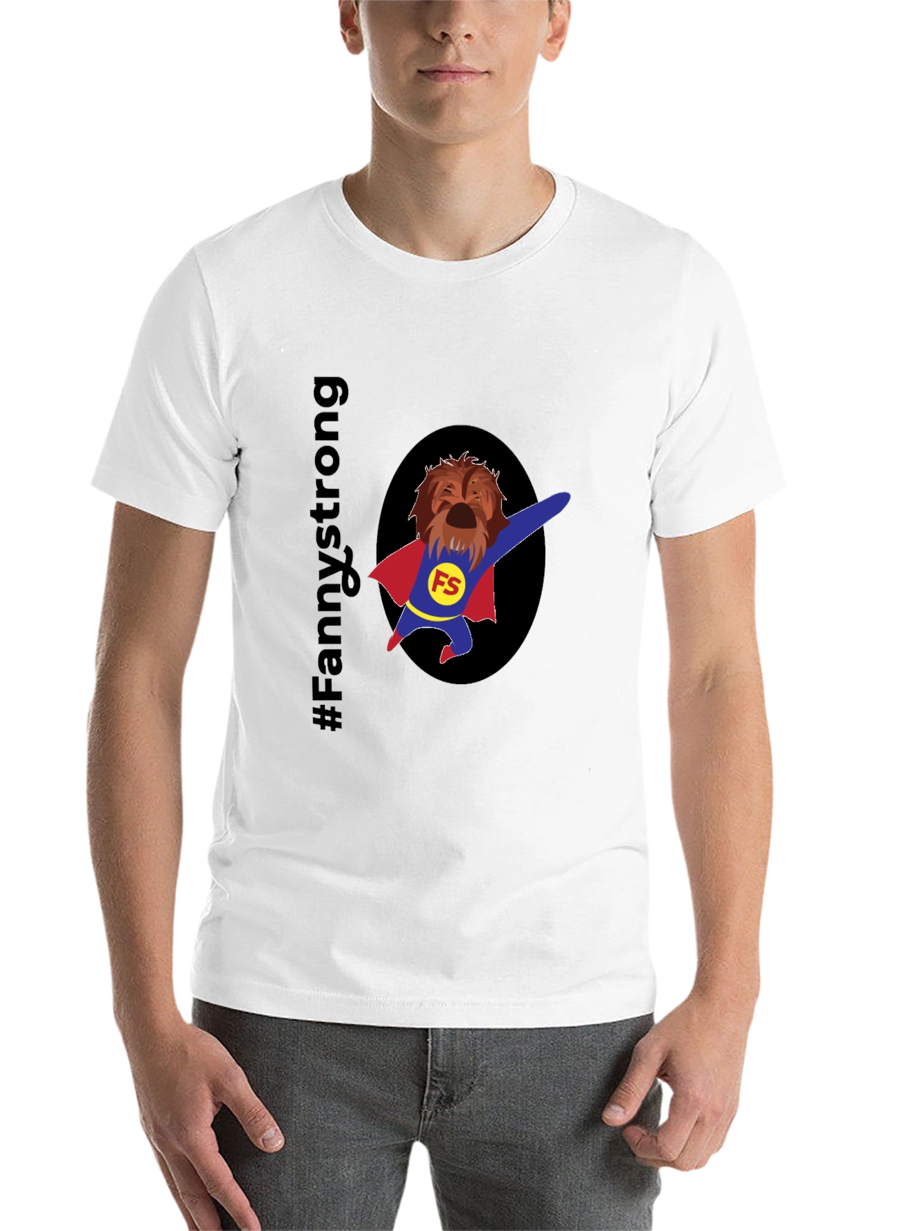 Black Fannystrong Dog Superhero T-Shirt - Black Cotton Tee view 14