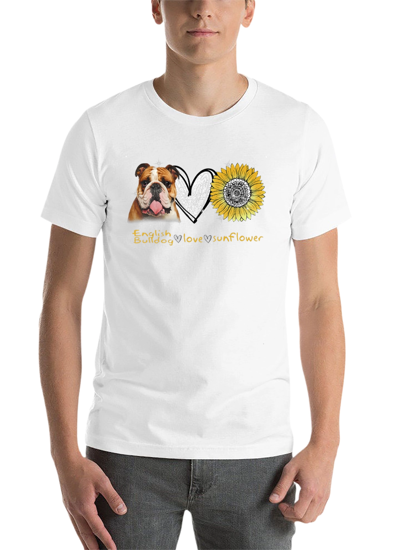 Black English Bulldog Love Sunflower Graphic T-Shirt view 14