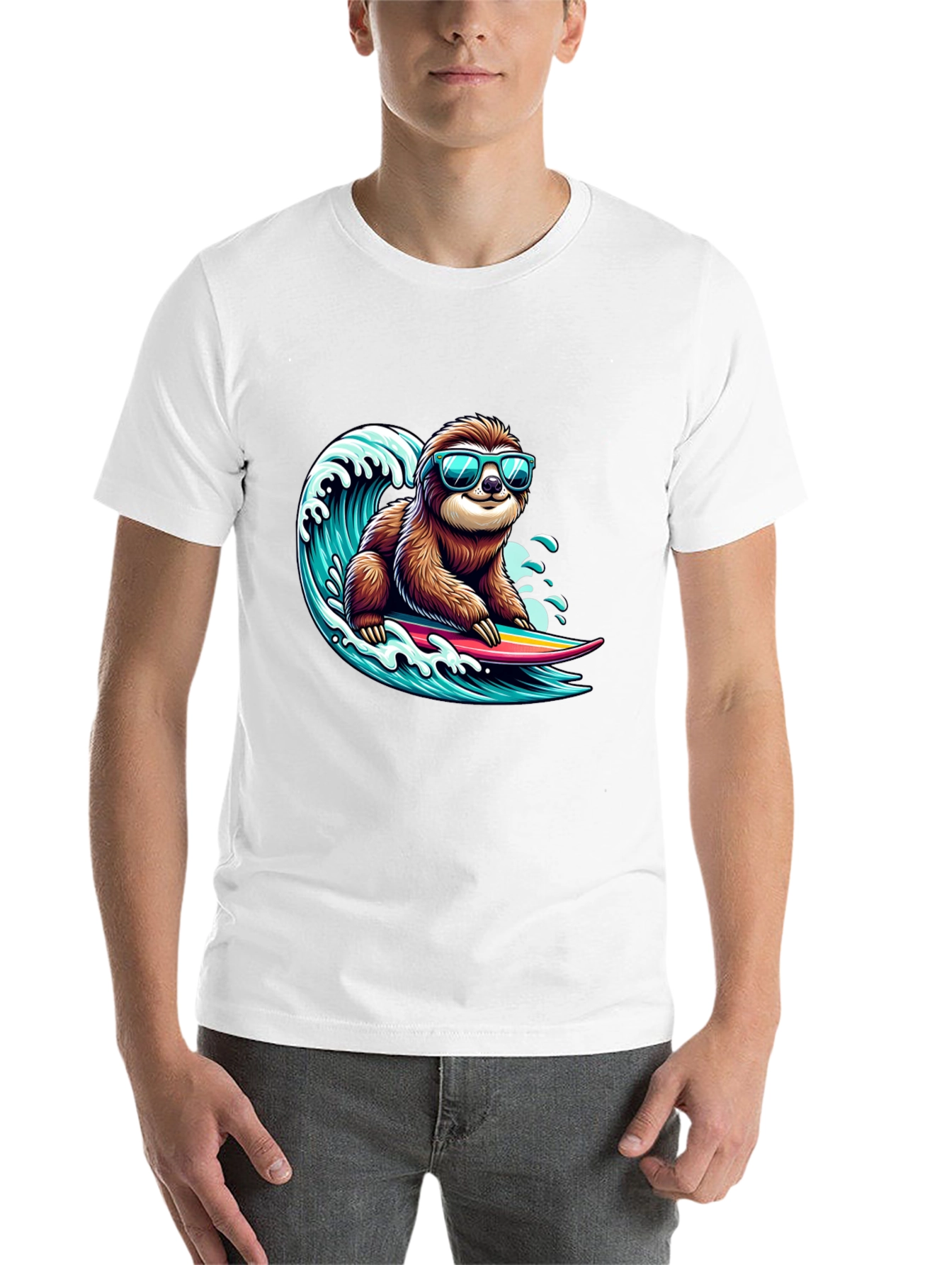Black Surfing Sloth Graphic Tee - Cool Black T-Shirt view 14