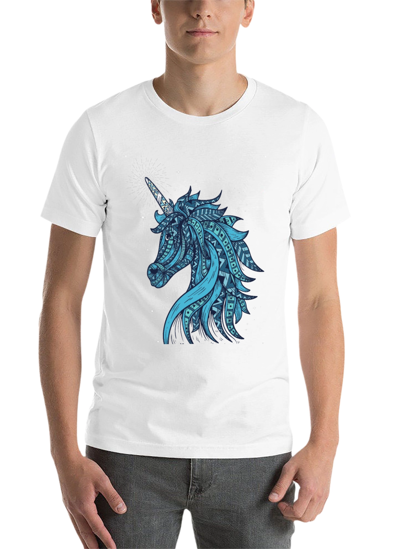 Black Tribal Unicorn Graphic Tee - Men's Black T-Shirt view 14