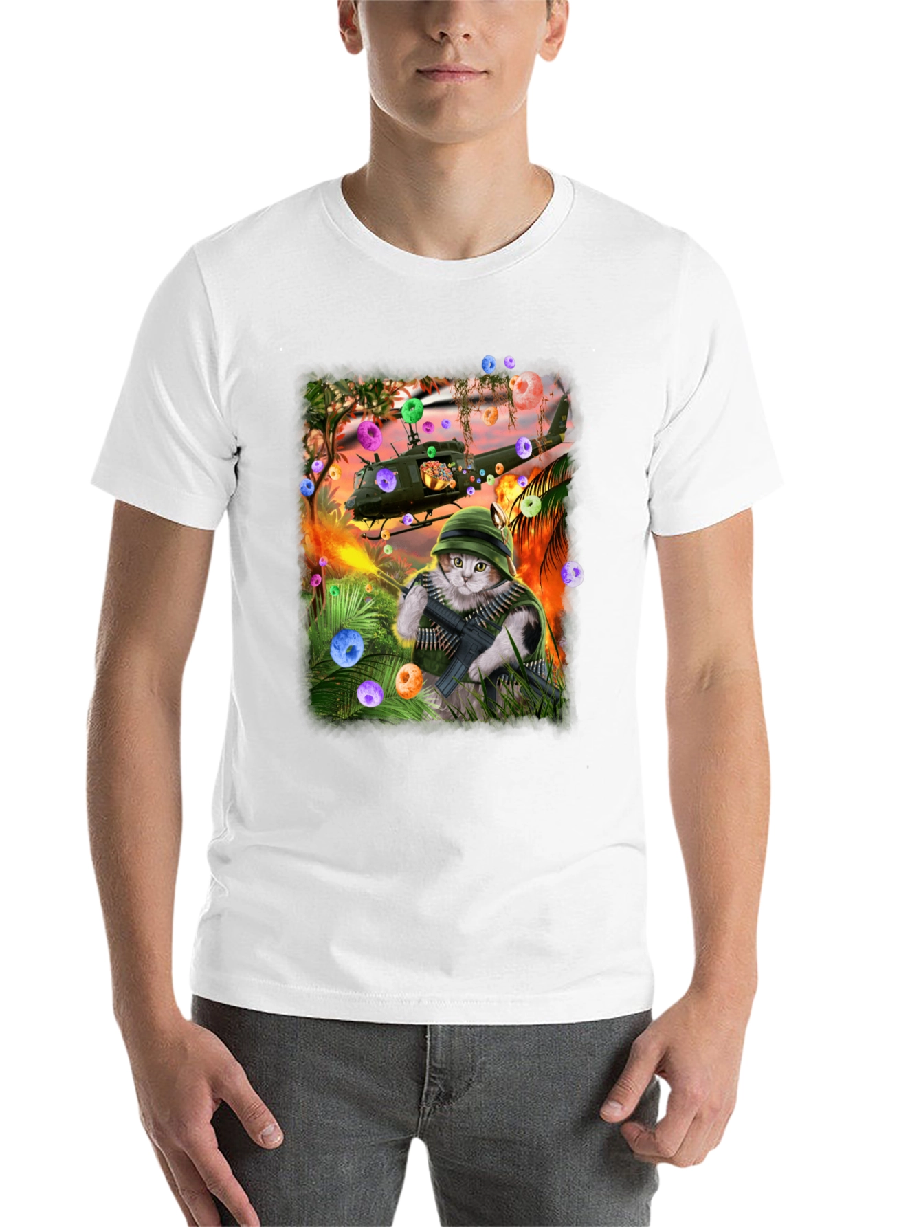 Black Funny Cat Warrior T-Shirt view 14