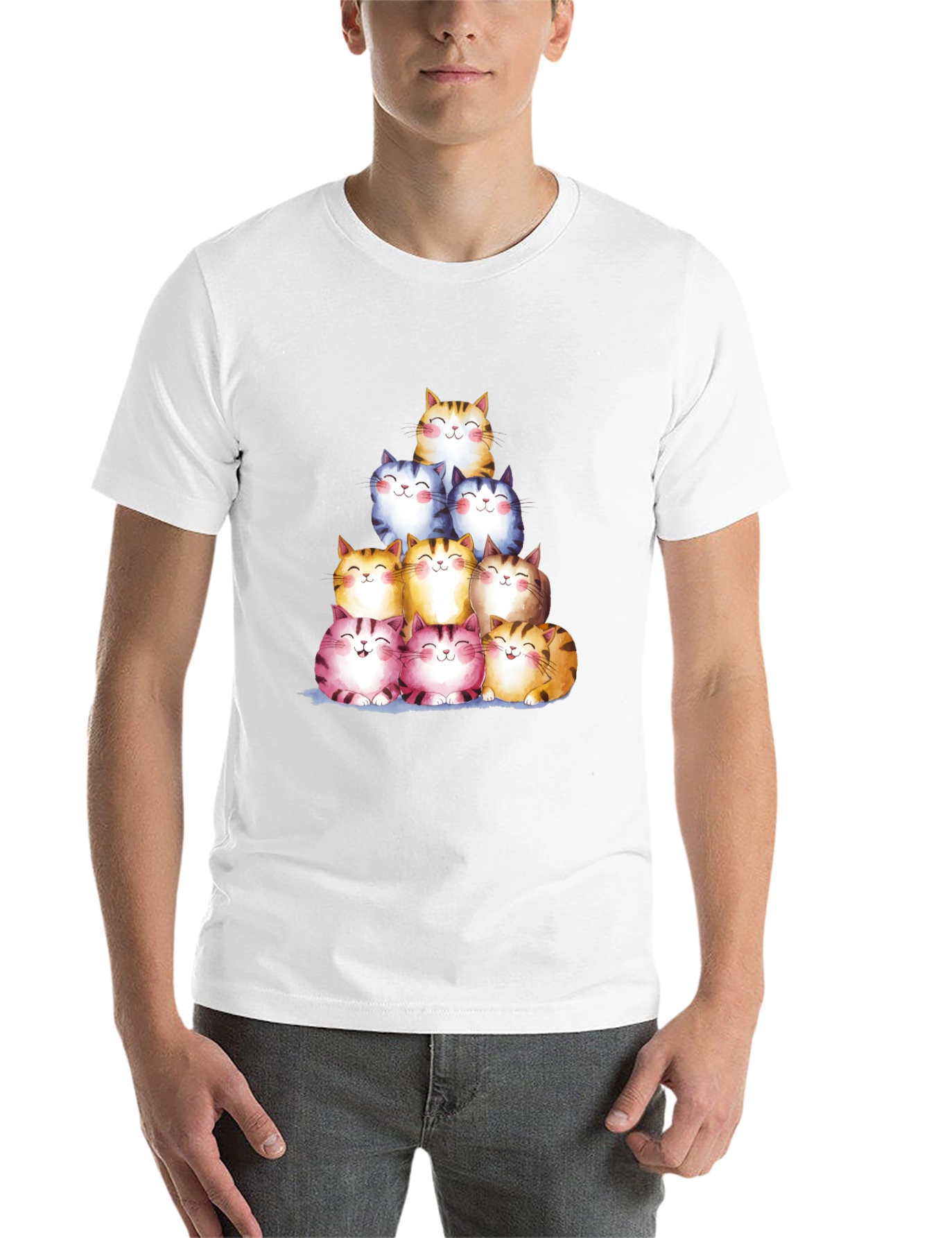 Black Stacked Smiling Cats Graphic Tee - Black view 14