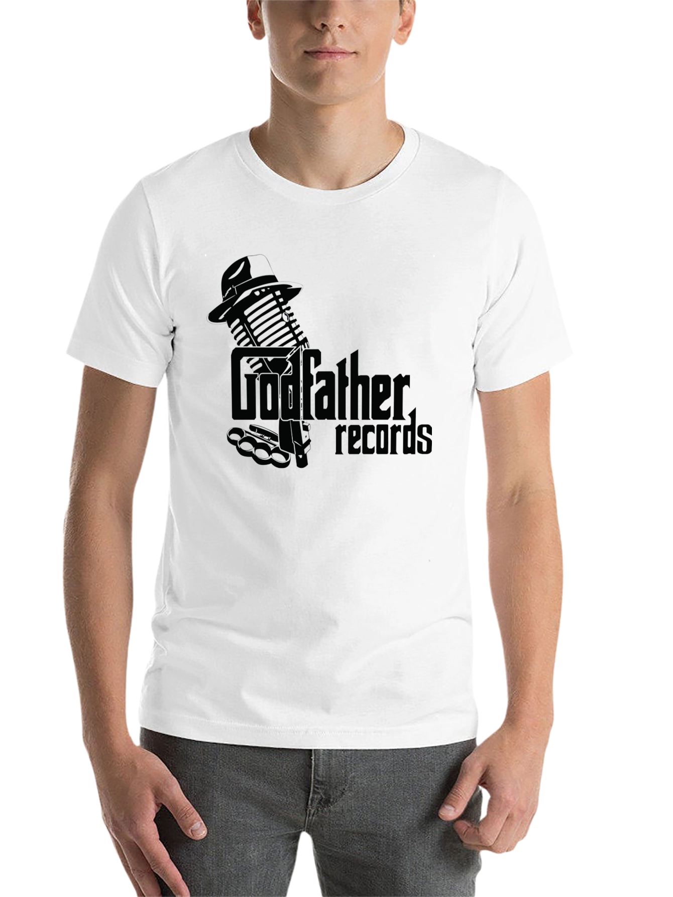 Black Godfather Records Graphic Tee - Vintage Microphone Design view 14