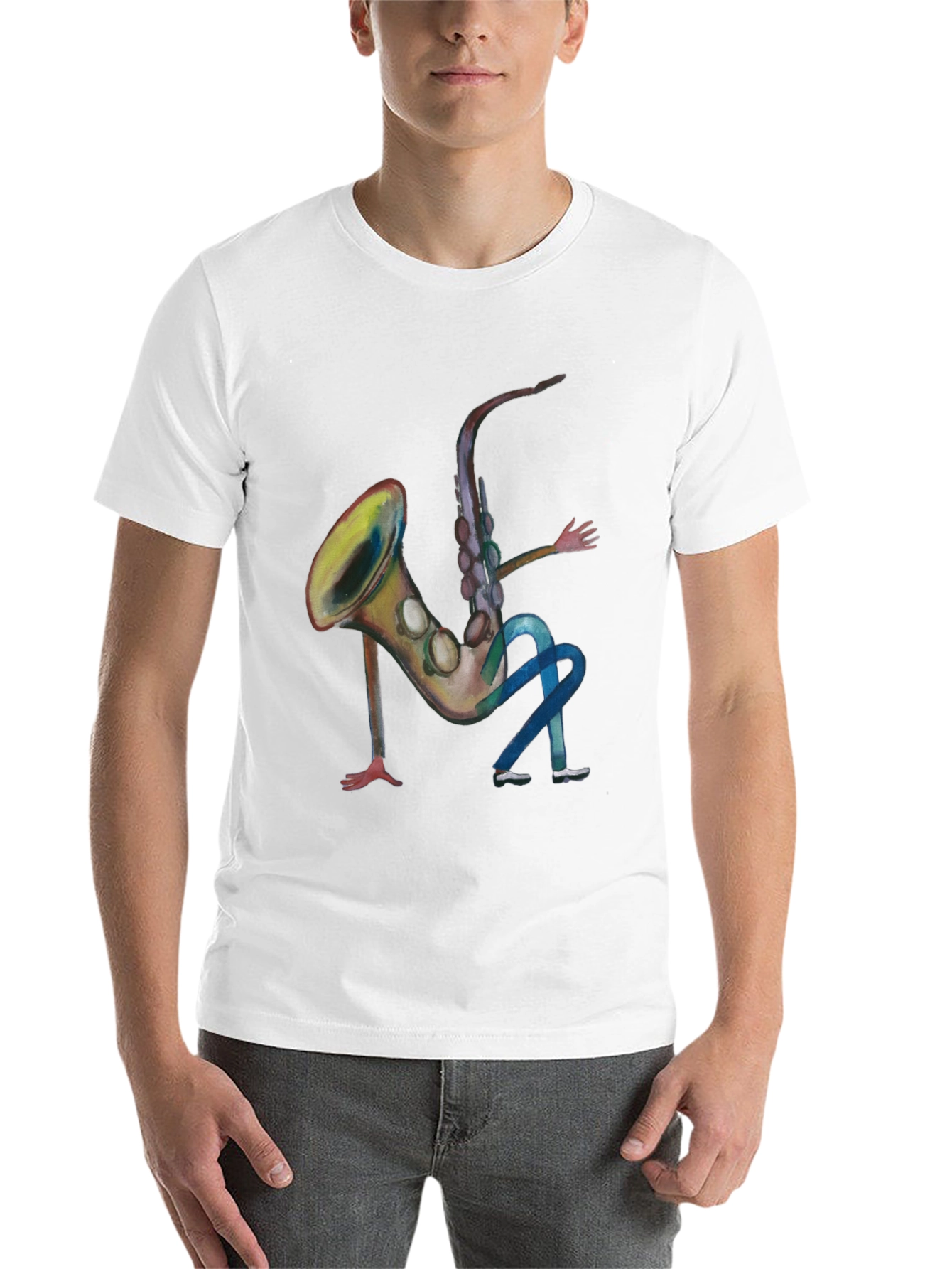 Black Saxophone Man Black T-Shirt - Funny Music Tee view 14