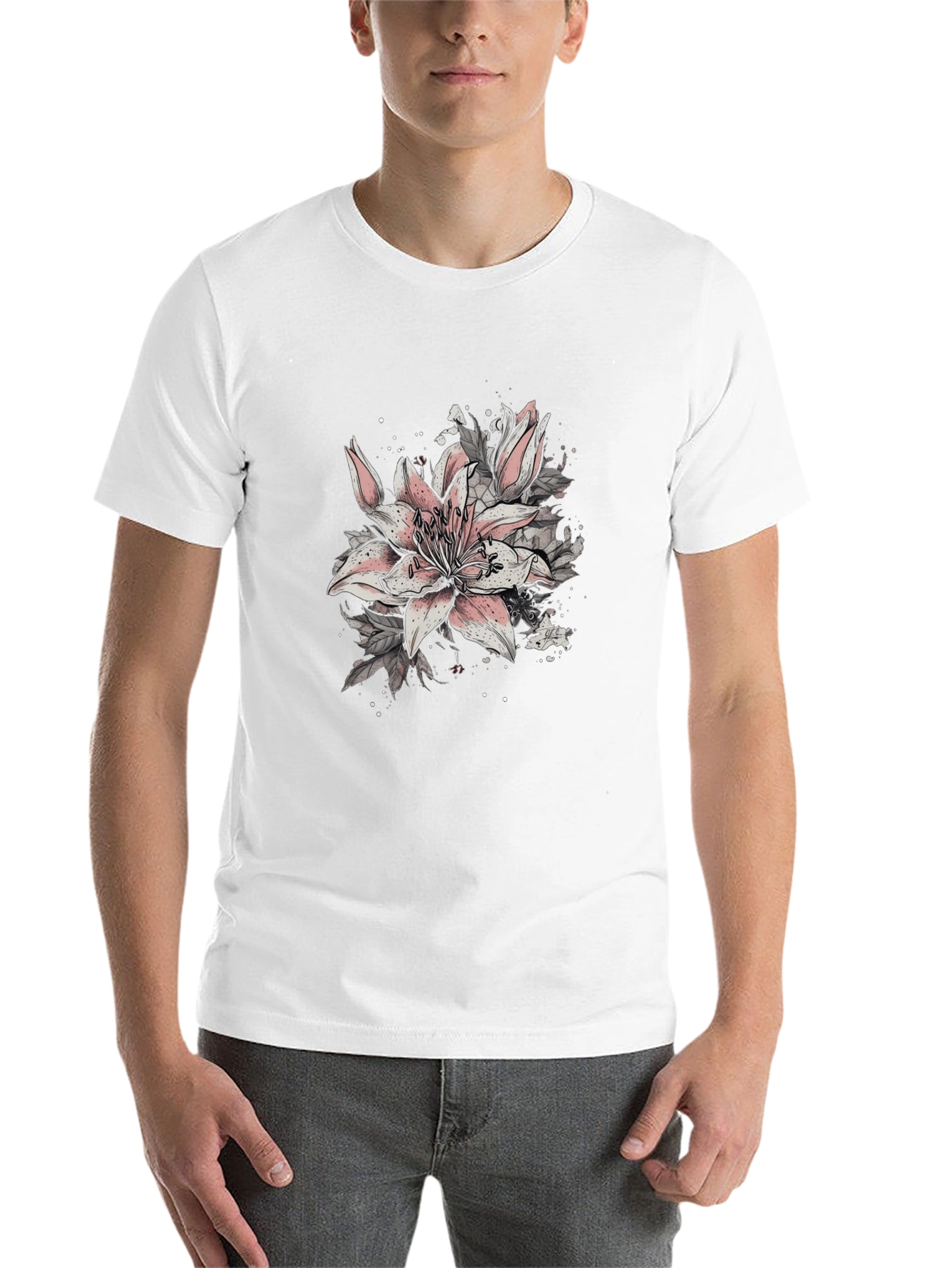 Black Floral Lily Graphic Black T-Shirt view 14