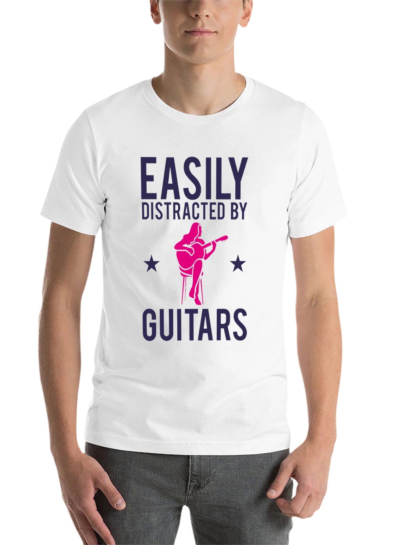 Black Easily Distracted By Guitars T-Shirt view 14