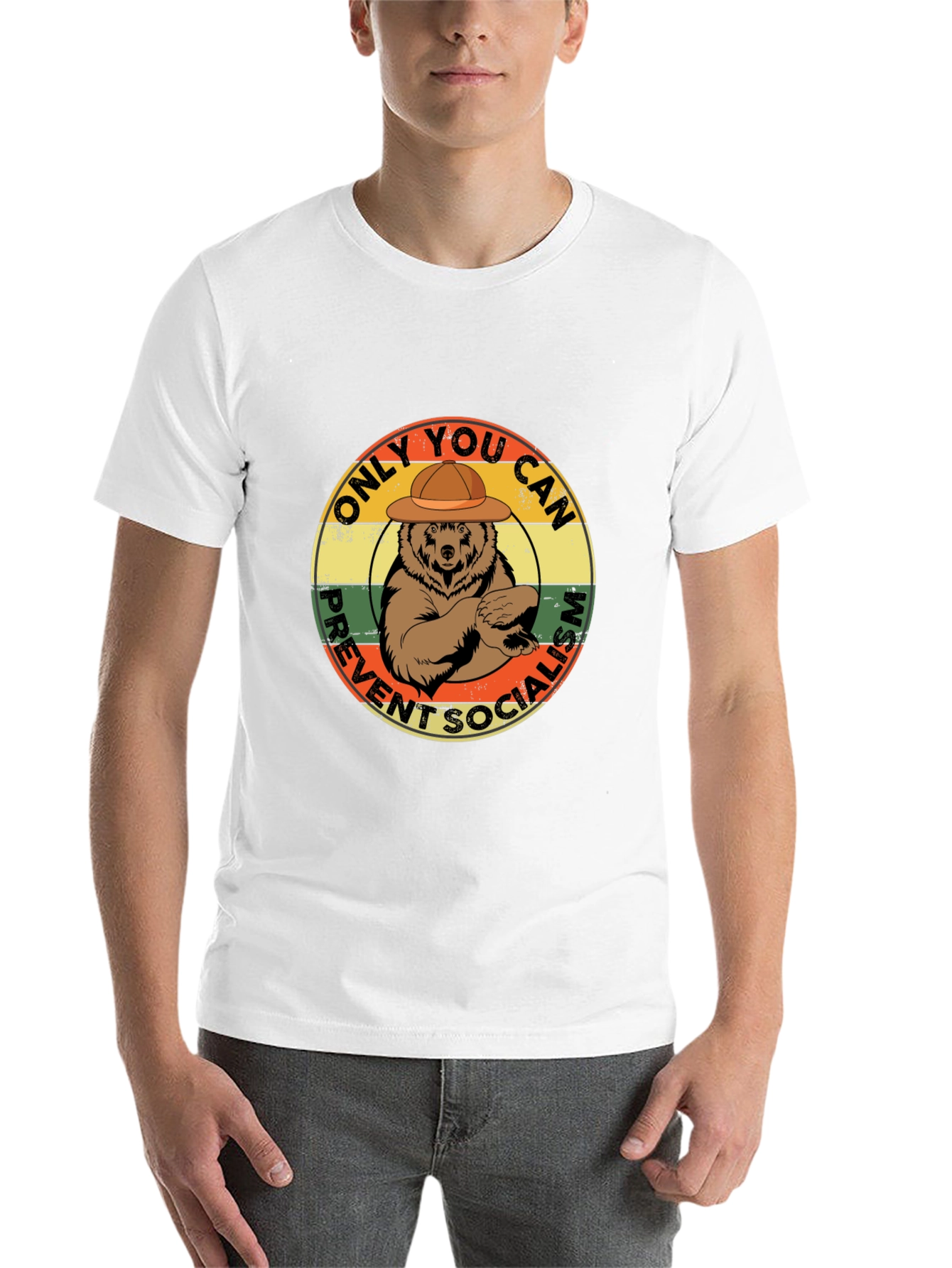 Black Smokey Bear Prevent Socialism T-Shirt view 14