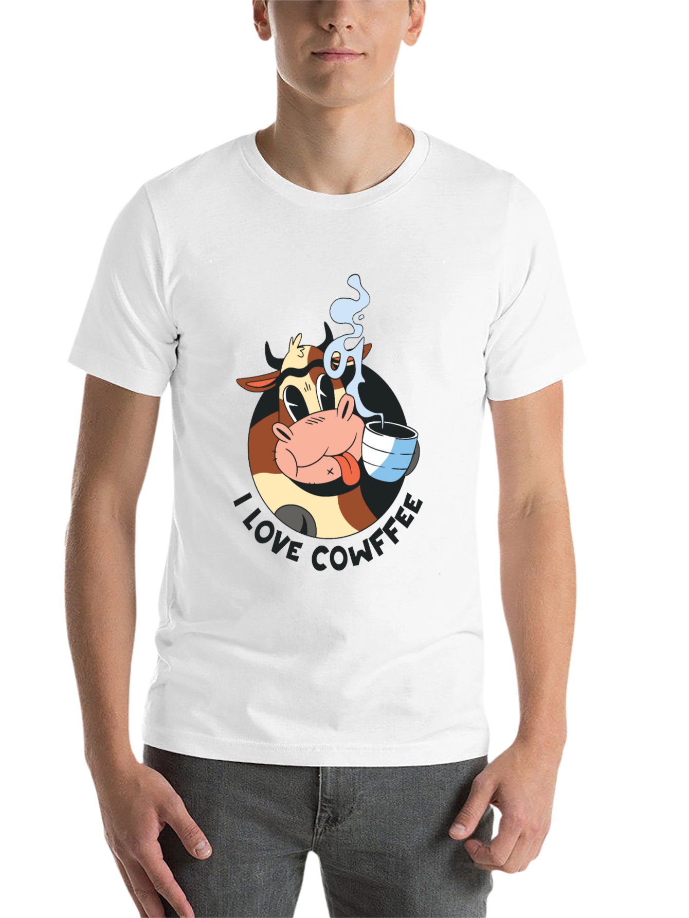 Black Cowffee T-Shirt - Cartoon Cow Coffee Lover Tee view 14