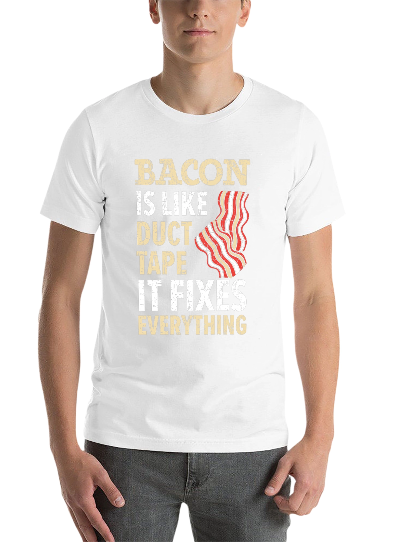 Black Bacon Duct Tape Fixes All Funny T-Shirt view 14