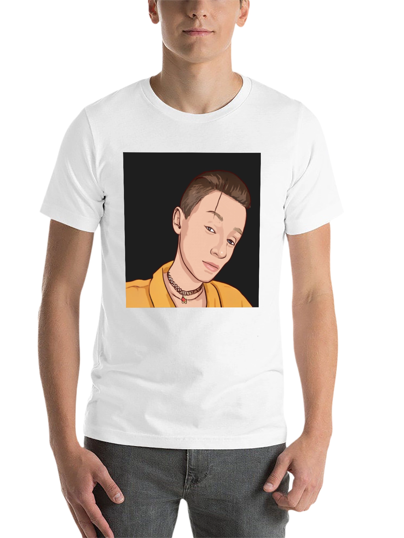 Black Graphic Tee: Cartoon Portrait T-Shirt view 14