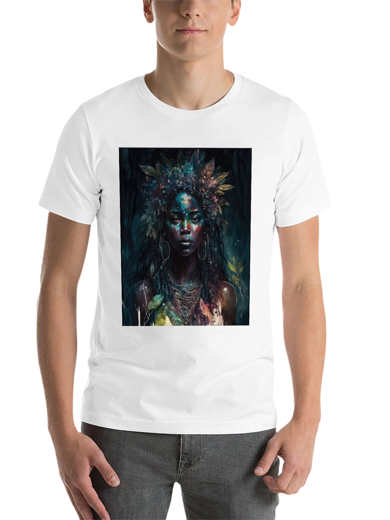 Black Mystic Woman Graphic Tee - Nature Art T-Shirt view 14