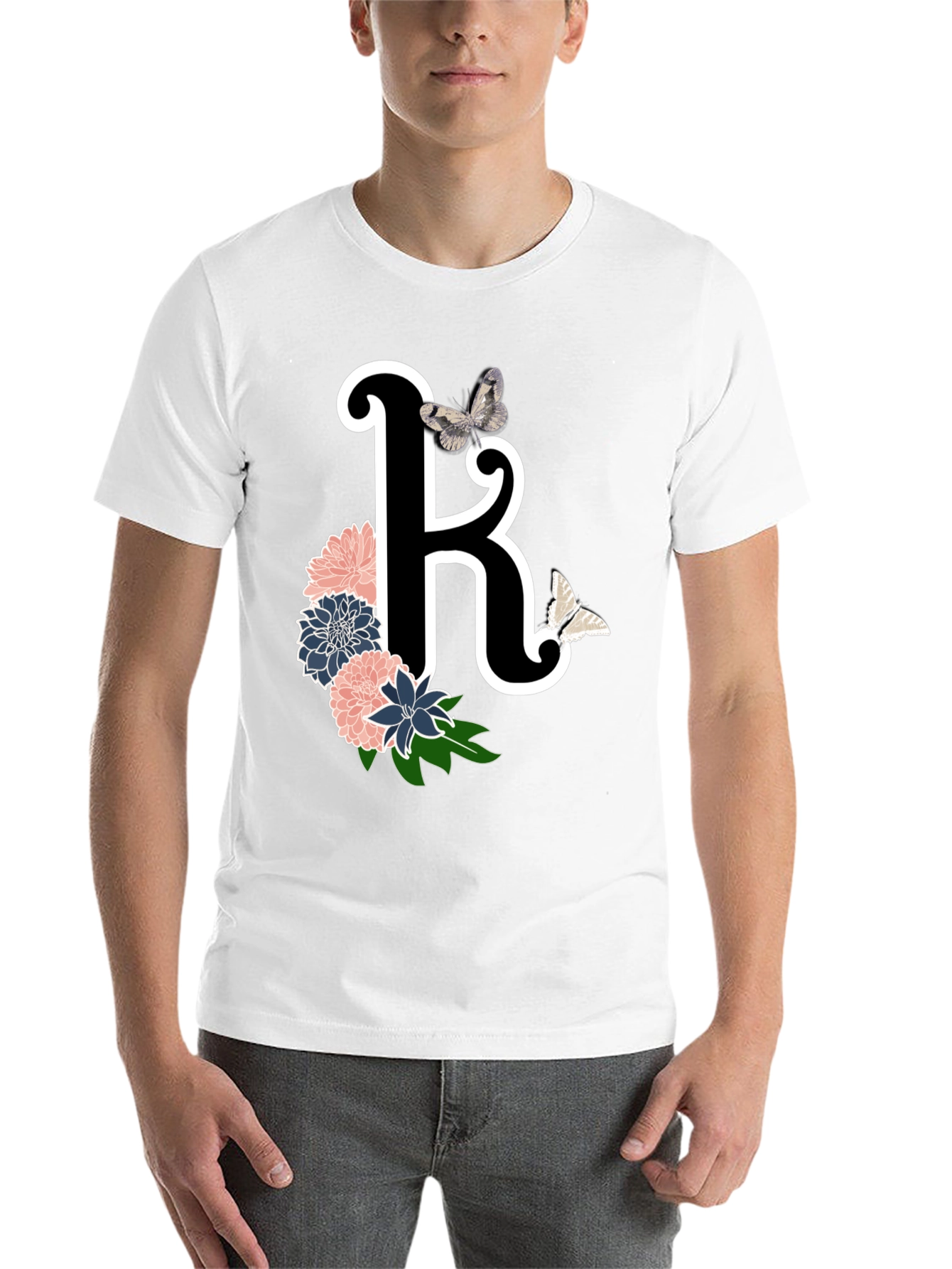 Black Floral Letter K Black T-Shirt view 14