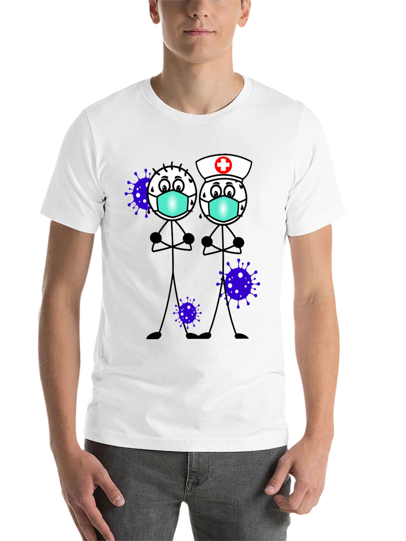 Black Cartoon Stick Figures with Mask T-Shirt view 14