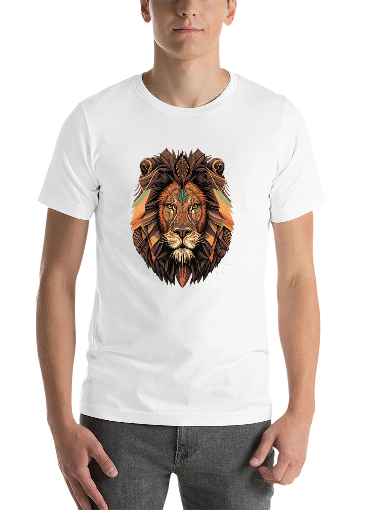 Black Geometric Lion Graphic Tee - Black Cotton Blend view 14