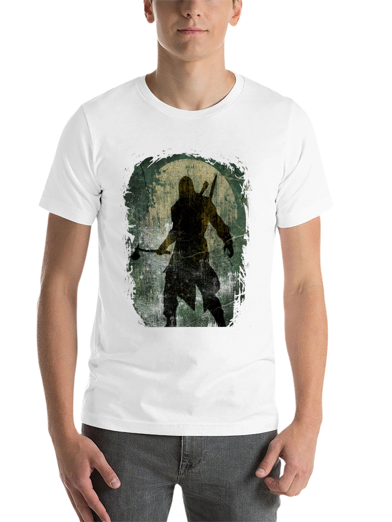 Black Warrior Silhouette Graphic Tee - Black Cotton T-Shirt view 14