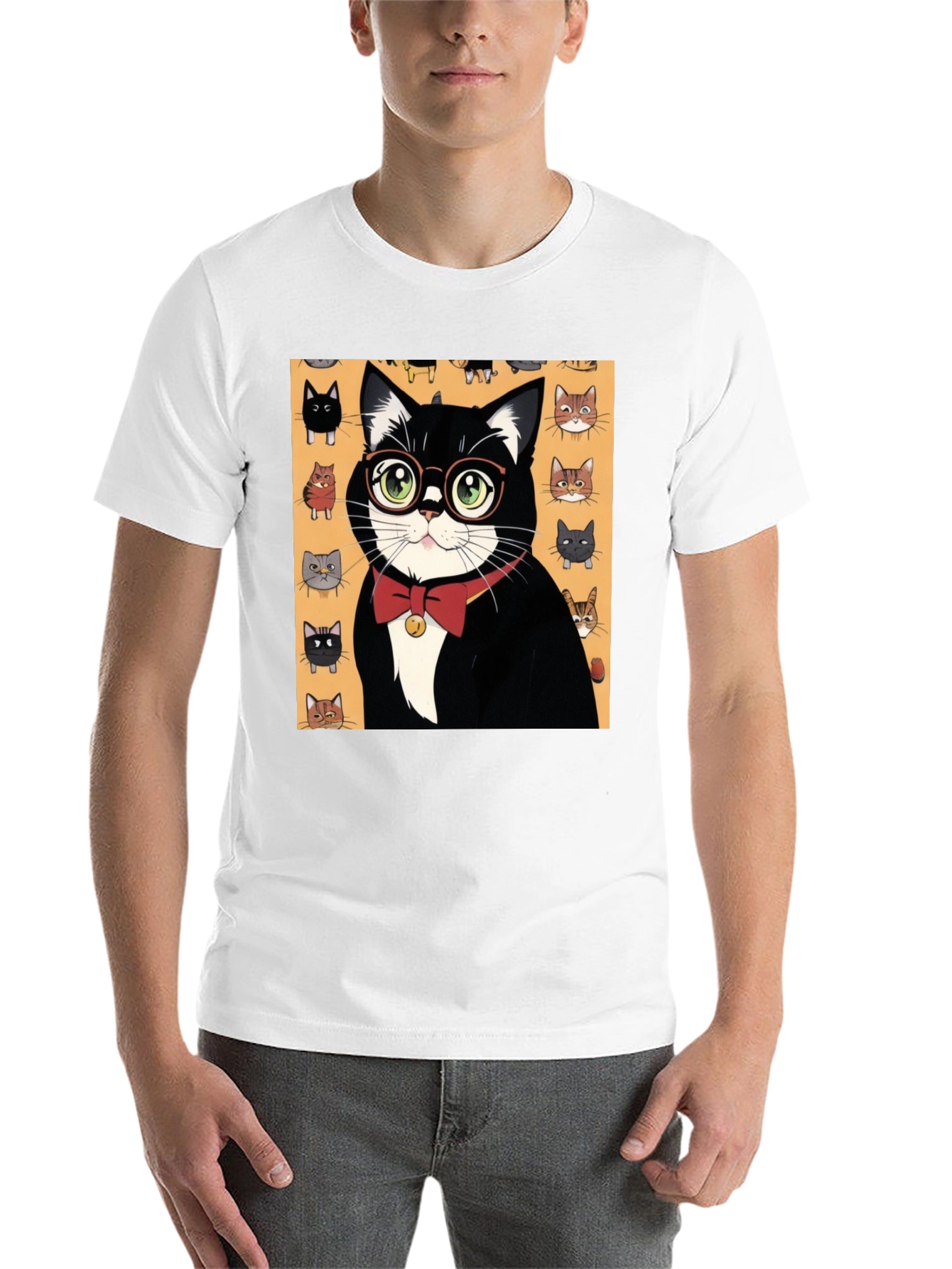 Black Cool Cat T-Shirt - Black Tee with Whimsical Cat Print view 14