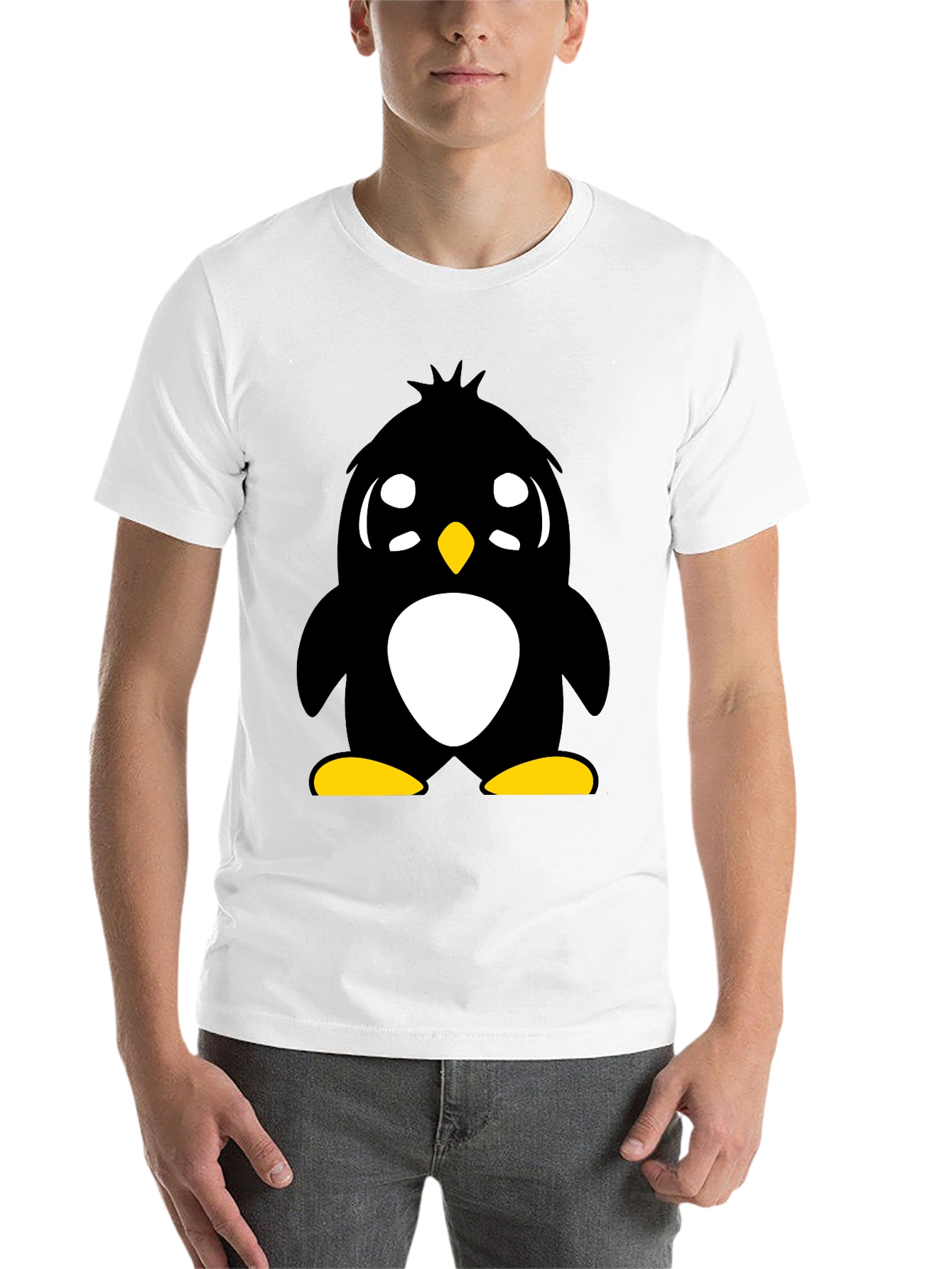 Black Cute Penguin Graphic Tee - Unisex Black T-Shirt view 14
