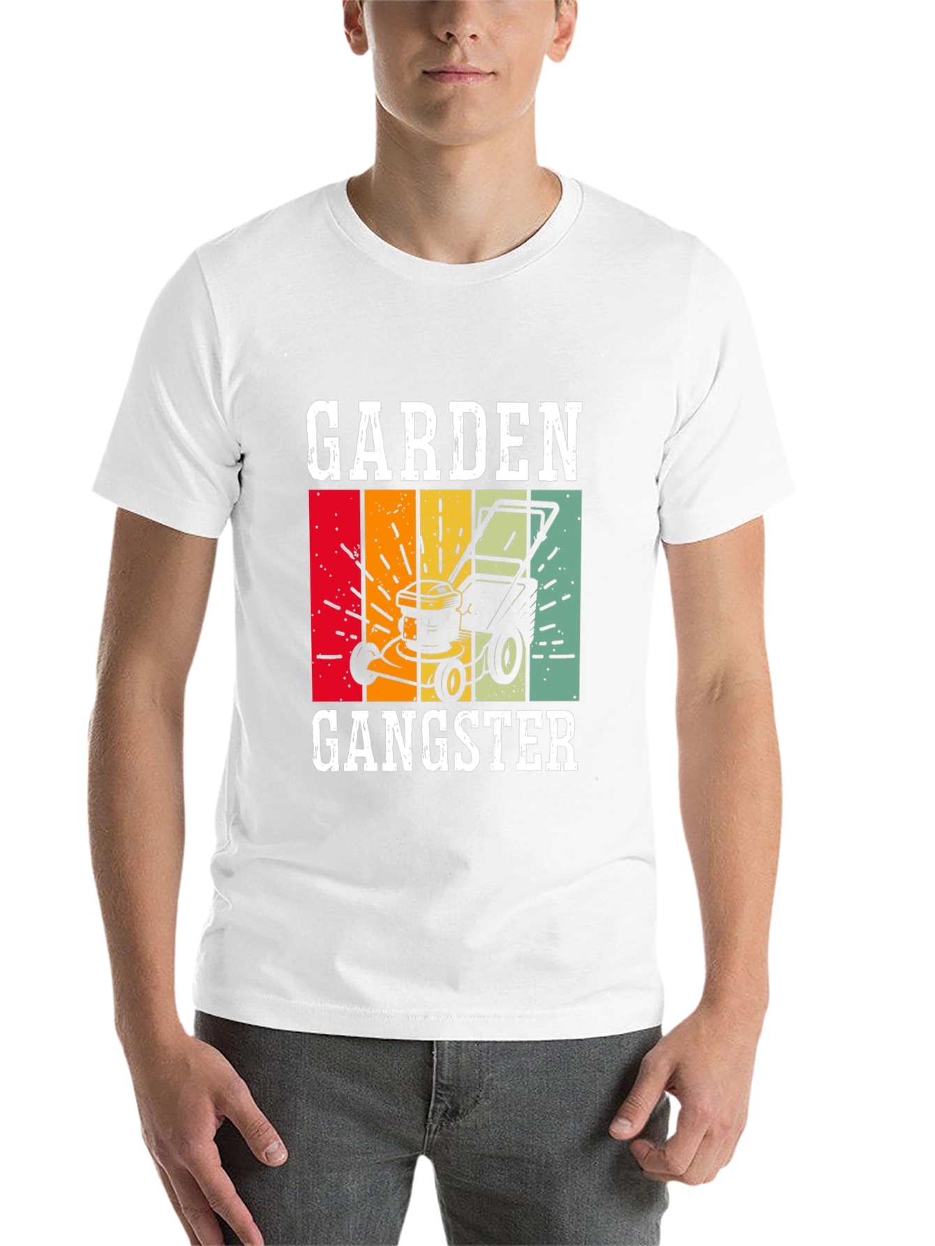 Black Garden Gangster Graphic T-Shirt - Retro Lawn Mower Design view 14