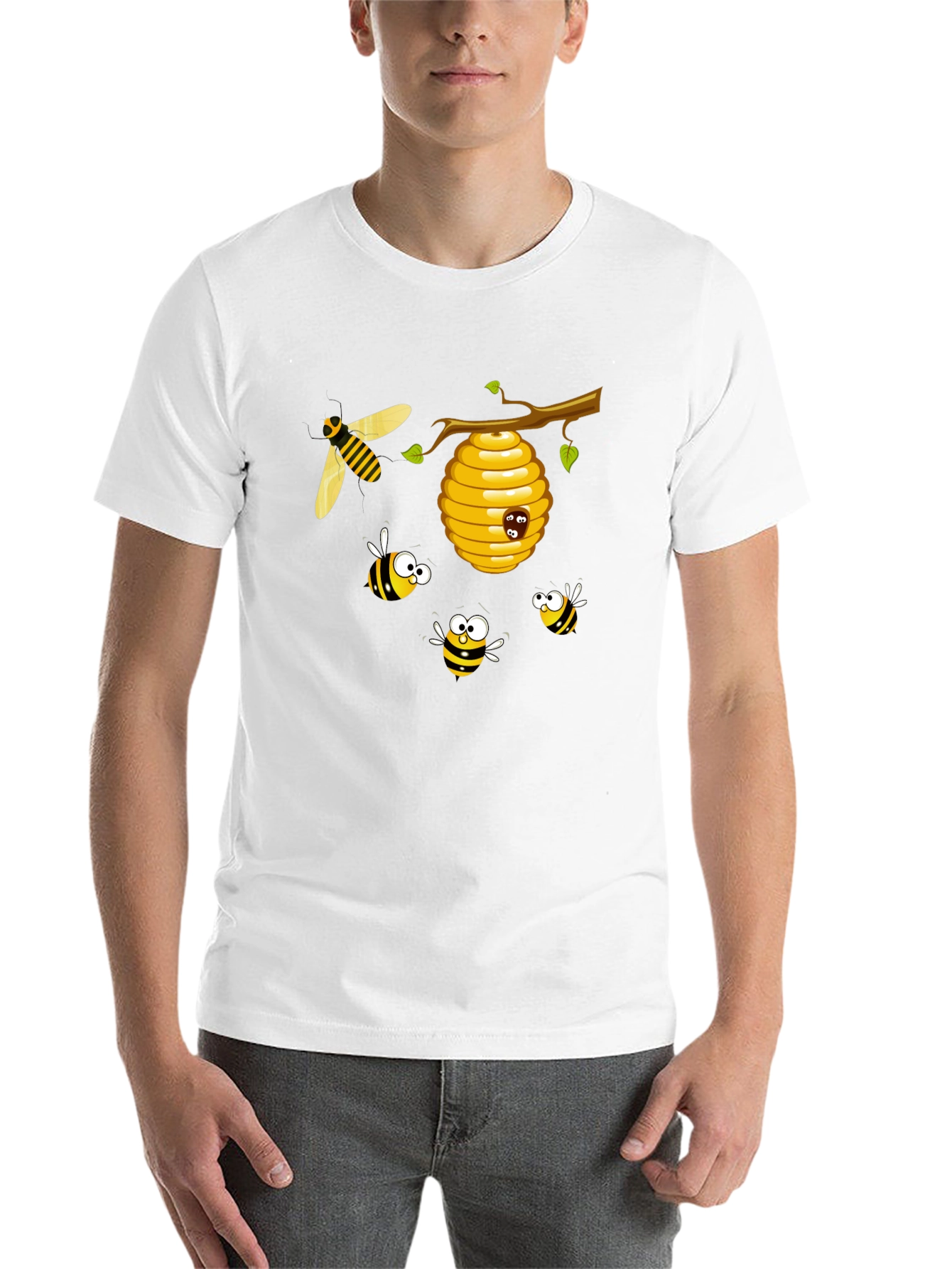 Black Cartoon Bees T-Shirt - Black Cotton Tee view 14
