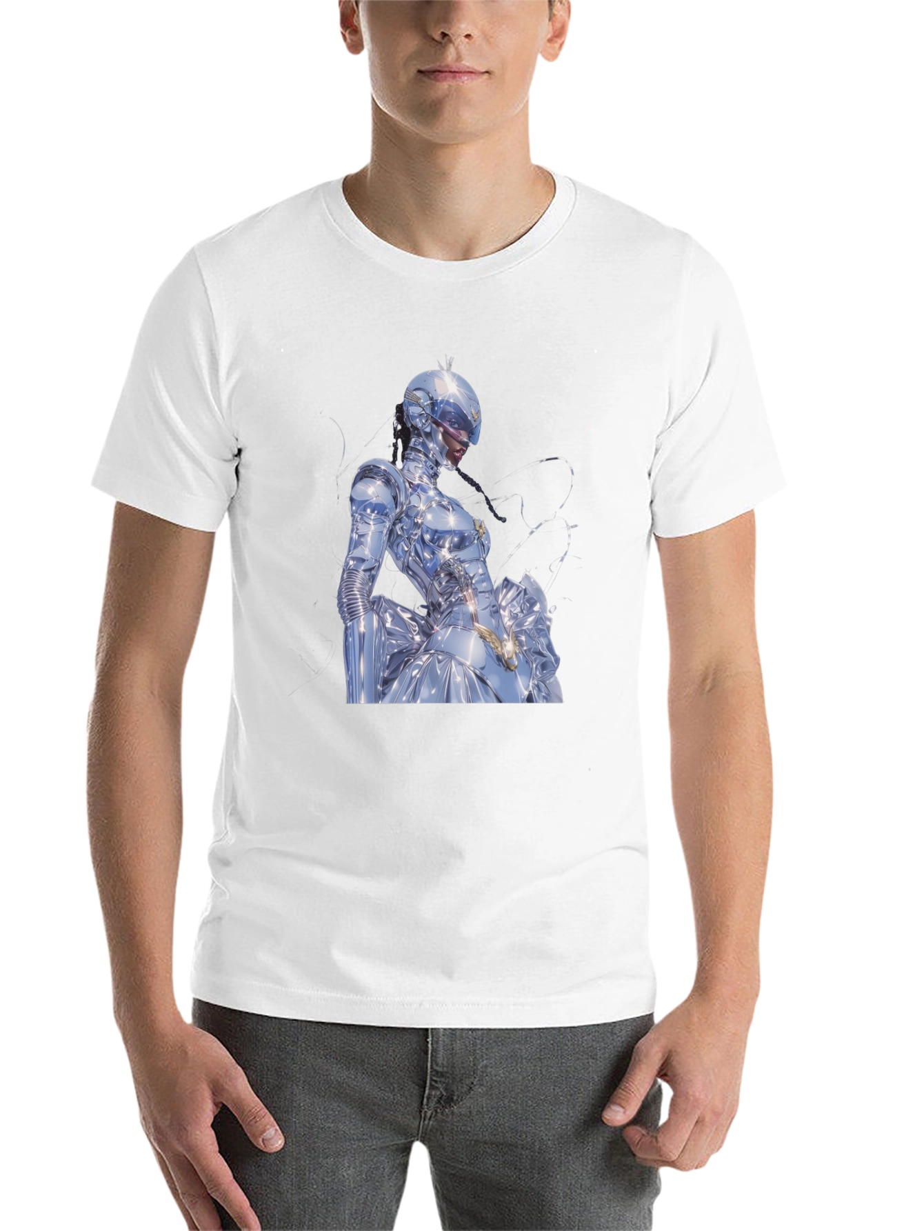 Black Futuristic Robot Woman T-Shirt view 14