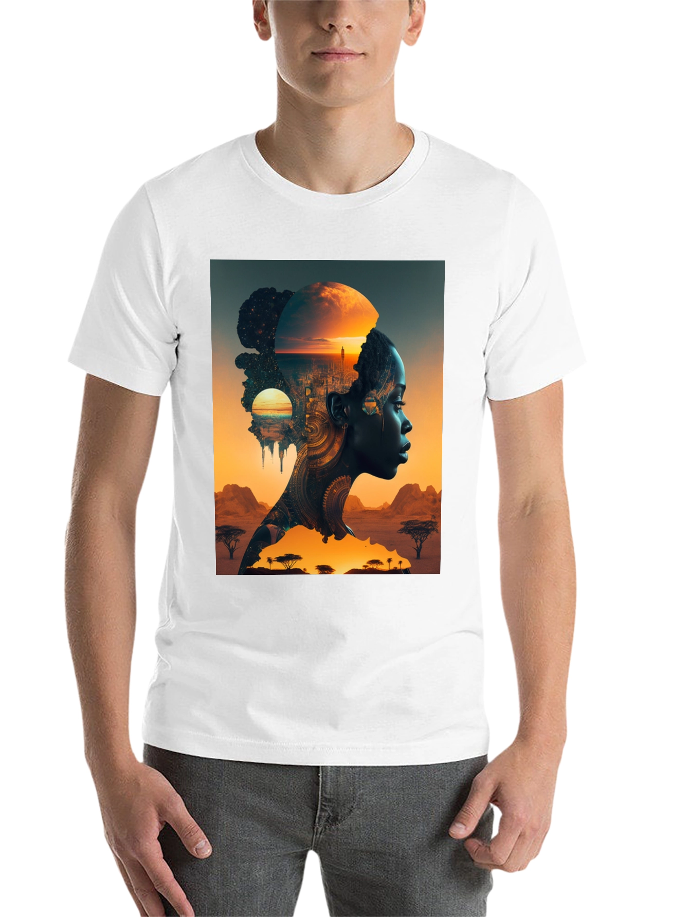 Black African Sunset Graphic T-Shirt view 14