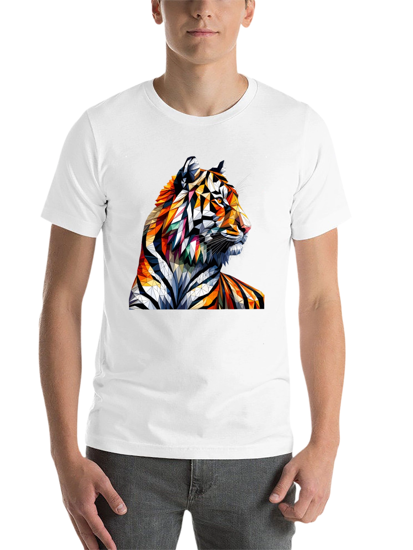 Black Geometric Tiger Graphic Tee - Unique Animal Art Shirt view 14