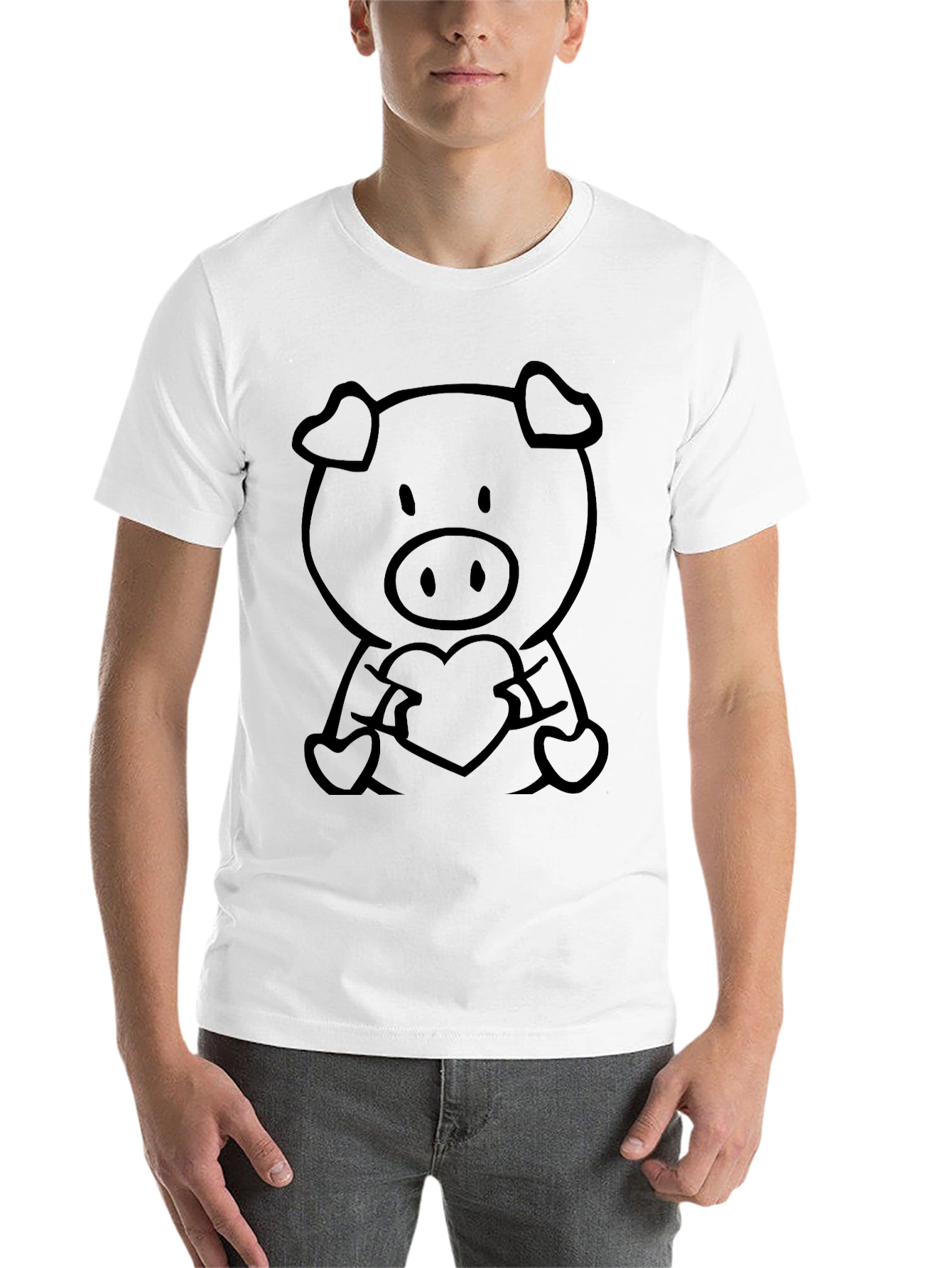 Black Cute Pig Heart T-Shirt - Soft Cotton Blend view 14