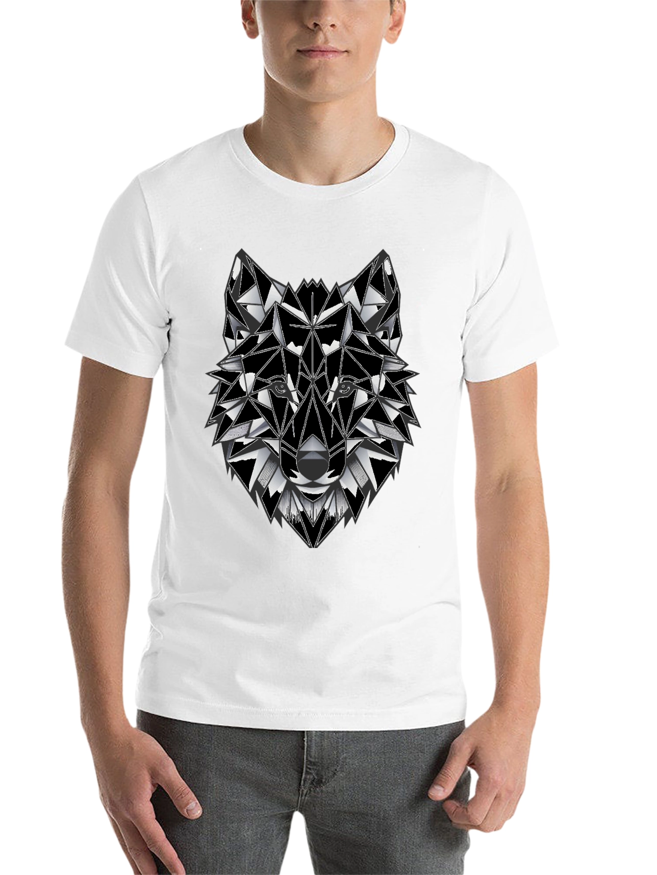 Black Geometric Wolf Graphic Tee - Stylish Men's T-Shirt view 14