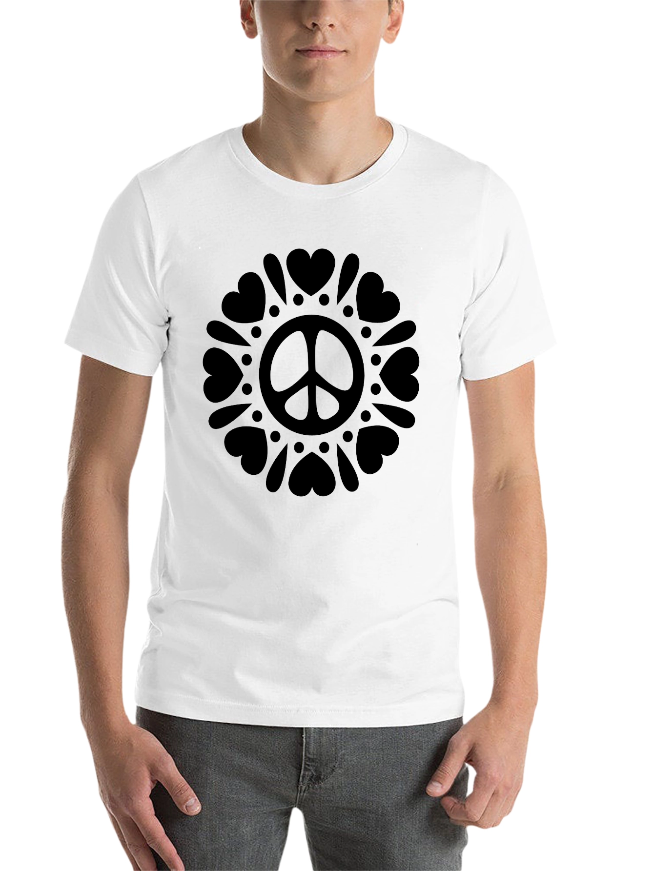 Black Peace Sign Heart Mandala Graphic Tee view 14