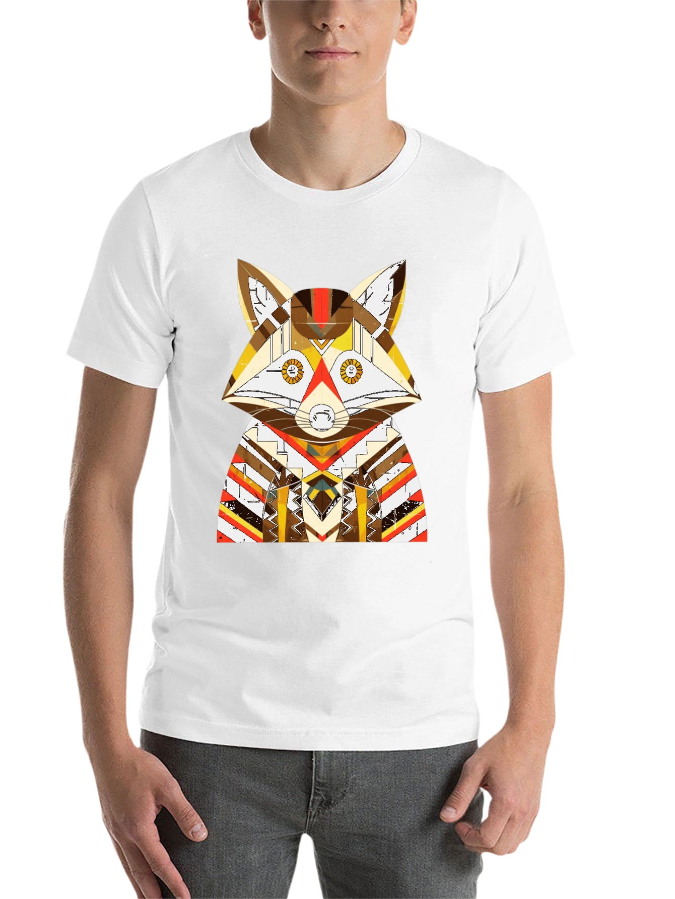 Black Geometric Fox Graphic Black T-Shirt view 14