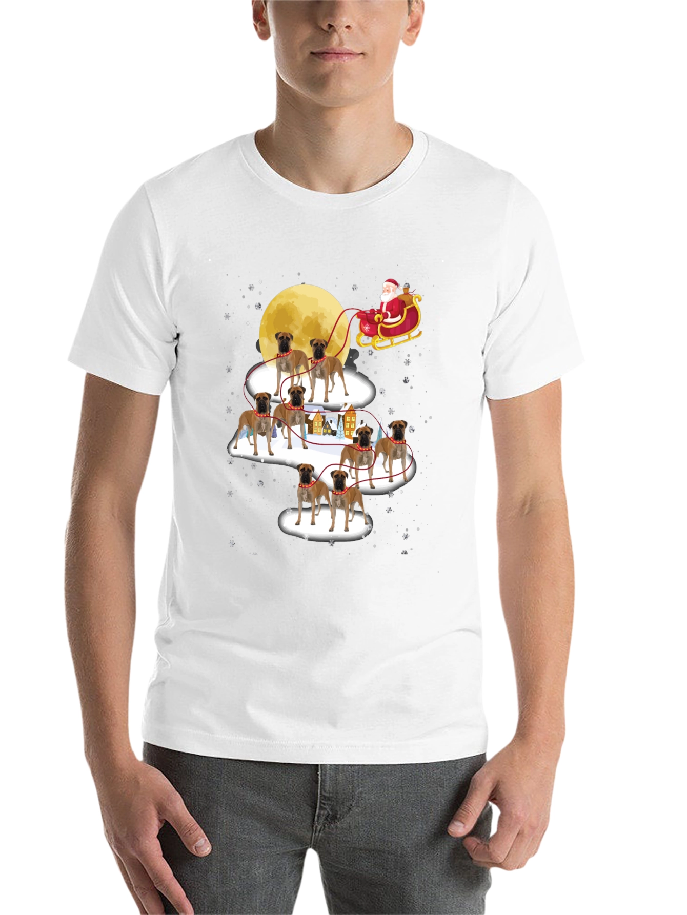 Black Boxer Dog Santa Christmas T-Shirt view 14