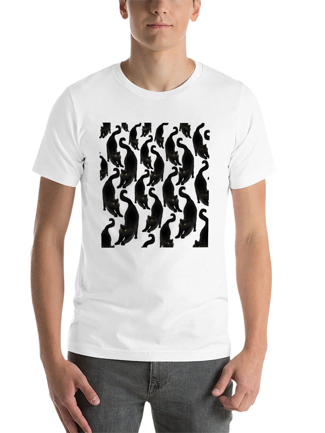 Black Black Cat Pattern Tee - Unique & Stylish view 14