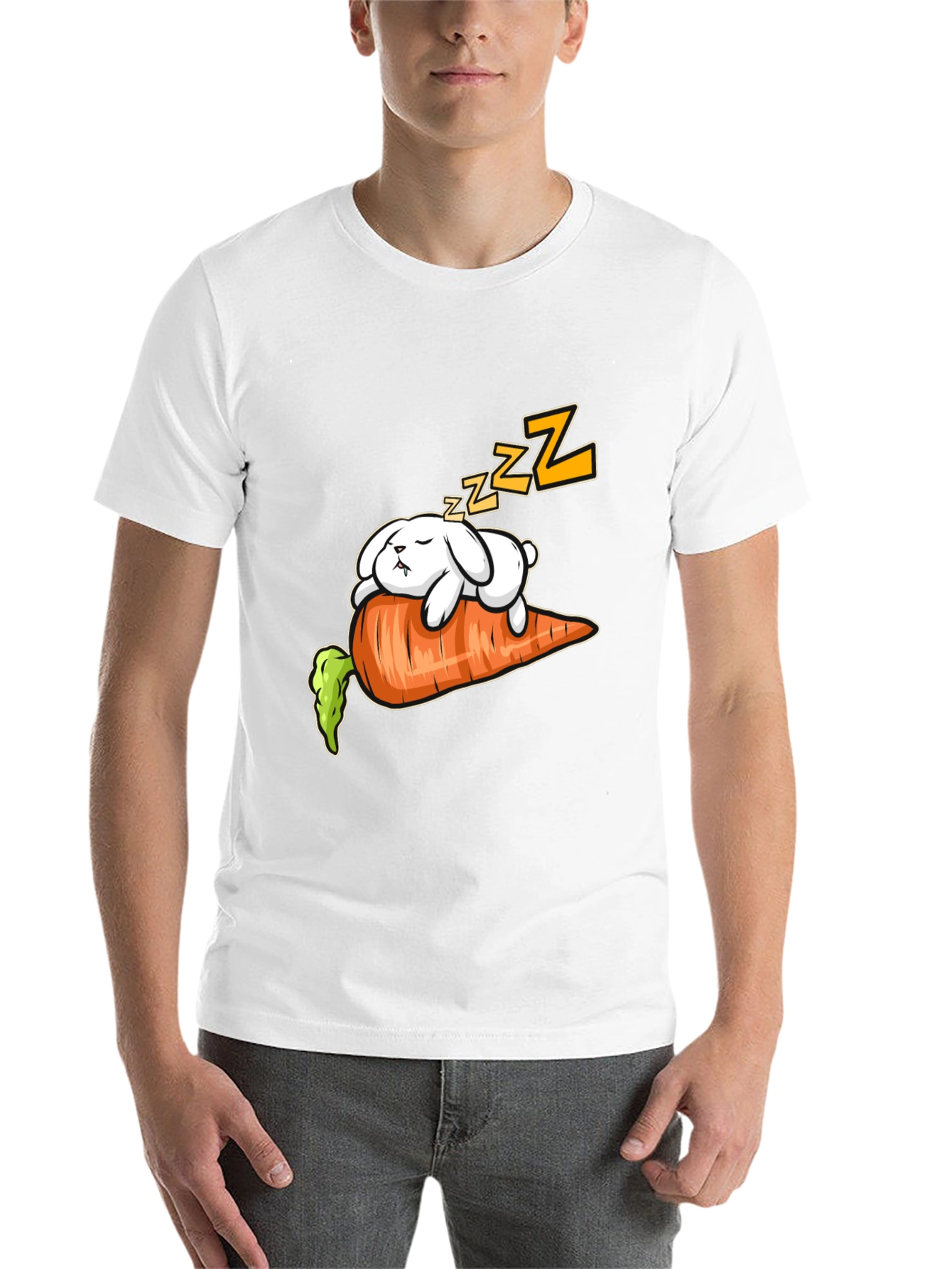 Black Sleeping Bunny on Carrot Graphic Tee view 14