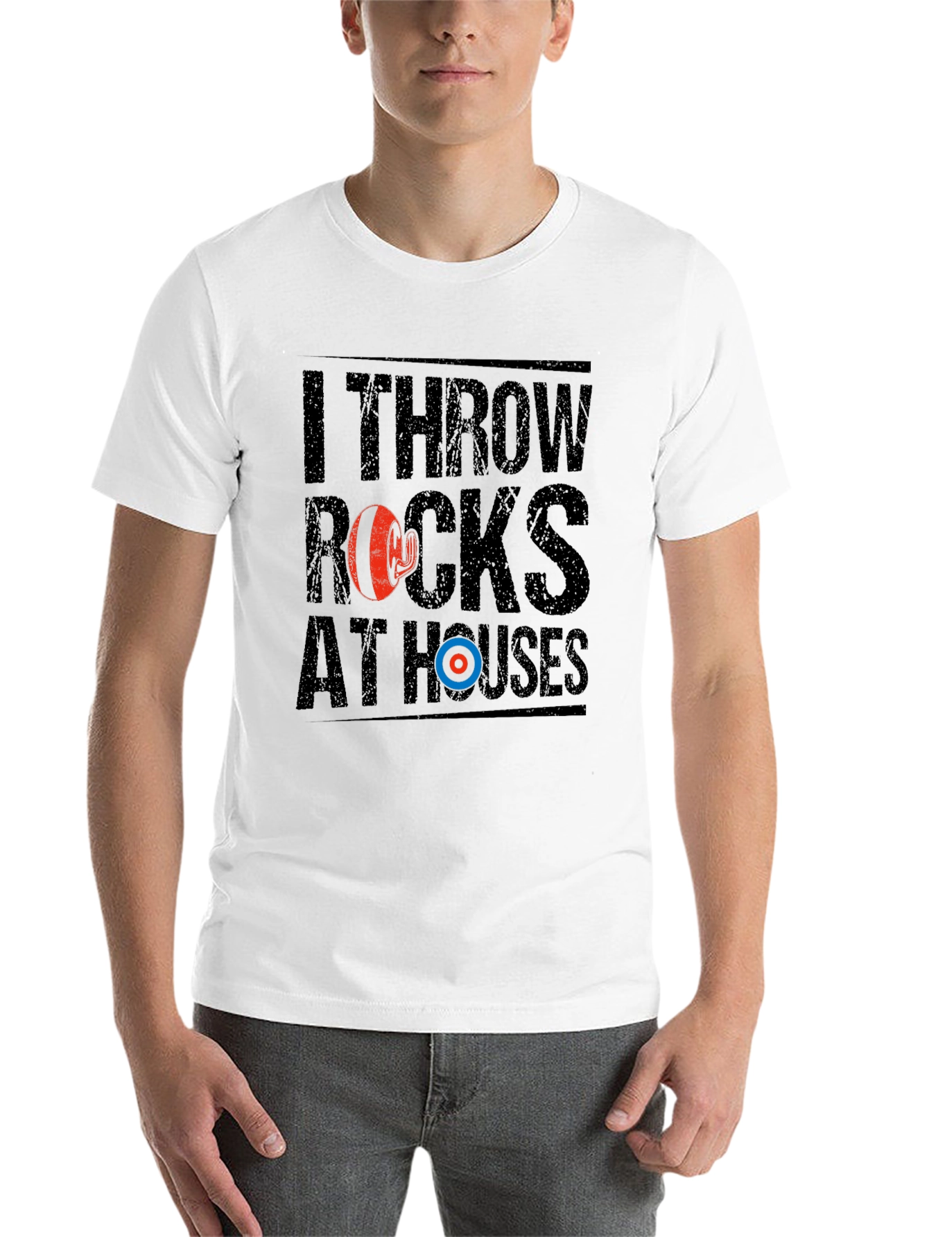 I Throw Rocks At Houses Funny Curling T-Shirt - 14