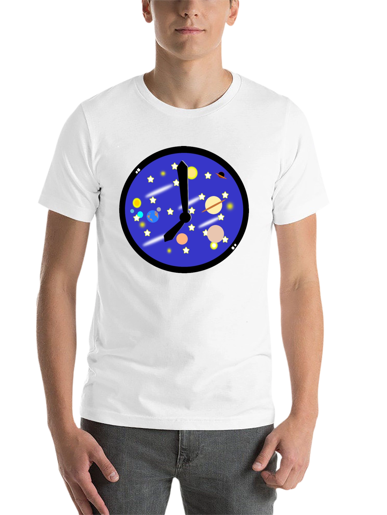 Black Space Time T-Shirt - Galaxy Clock Design view 14