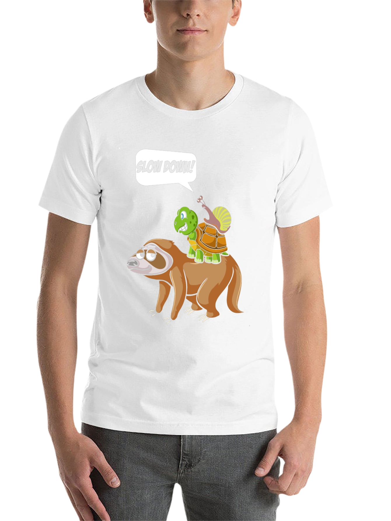 Black Funny Slow Down Sloth, Turtle, and Snail T-Shirt view 14