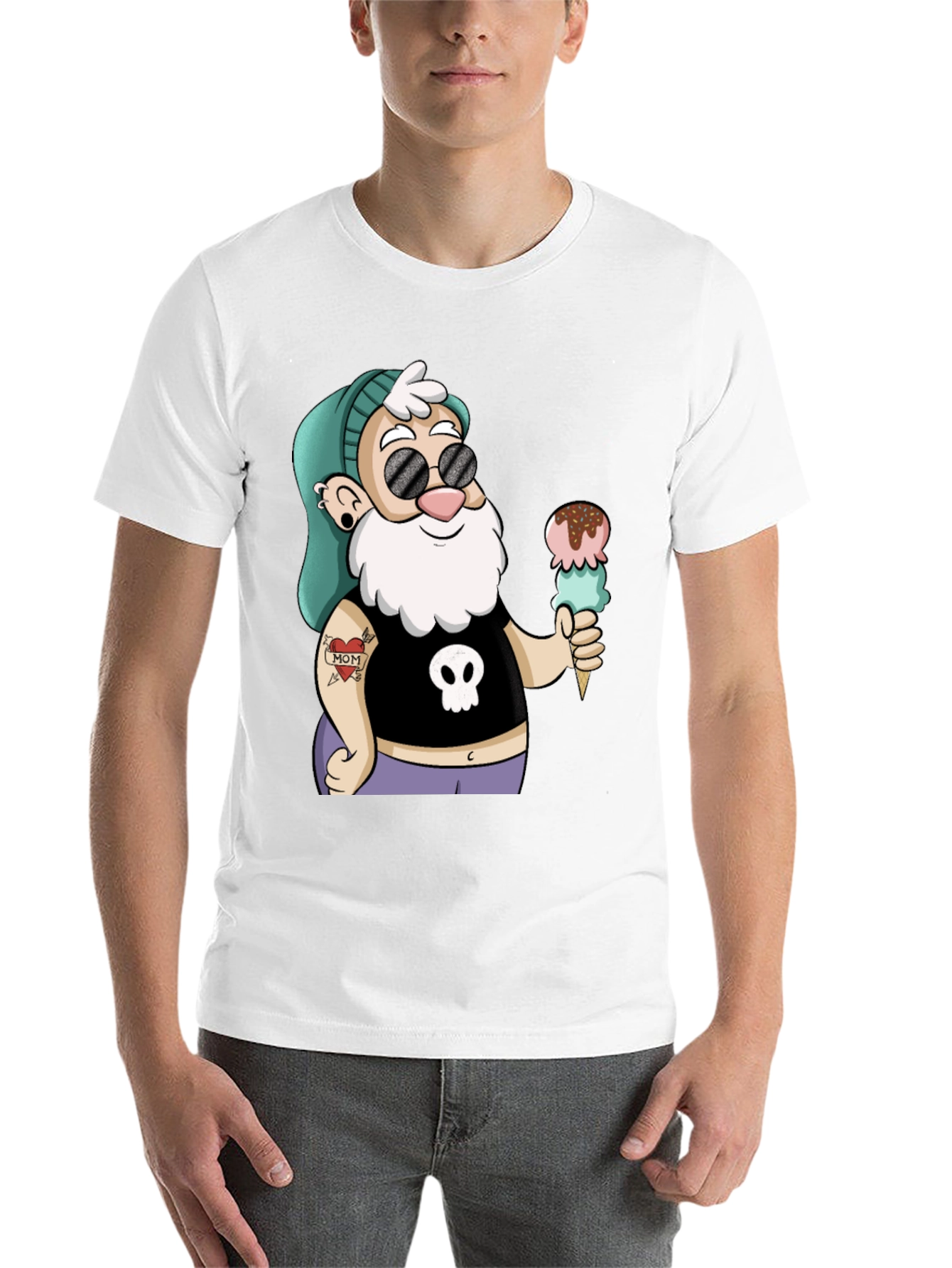 Black Cartoon Hipster Gnome T-Shirt view 14