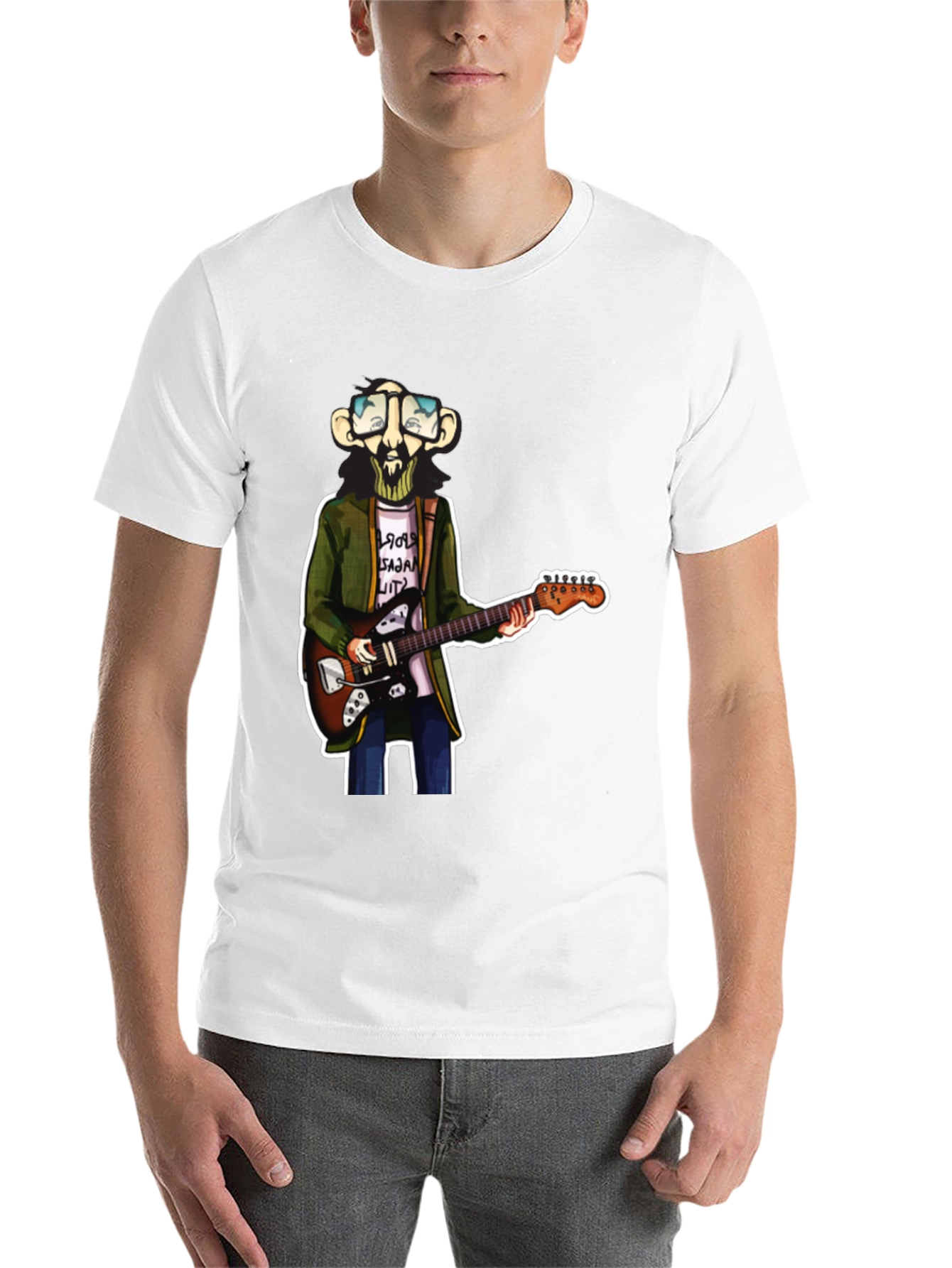 Black Cartoon Guitar Player Graphic Tee view 14