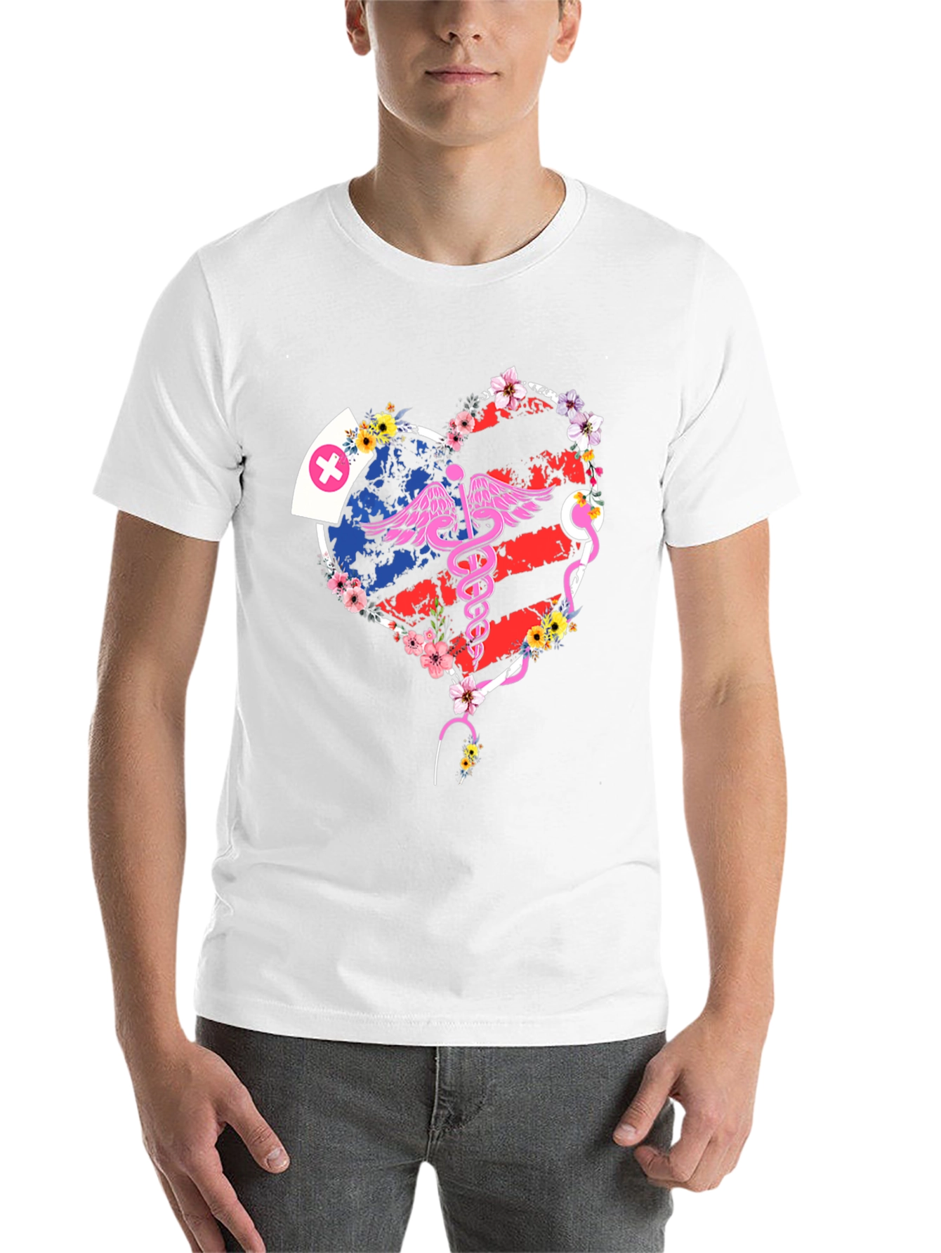 Black Nurse American Flag Heart T-Shirt view 14
