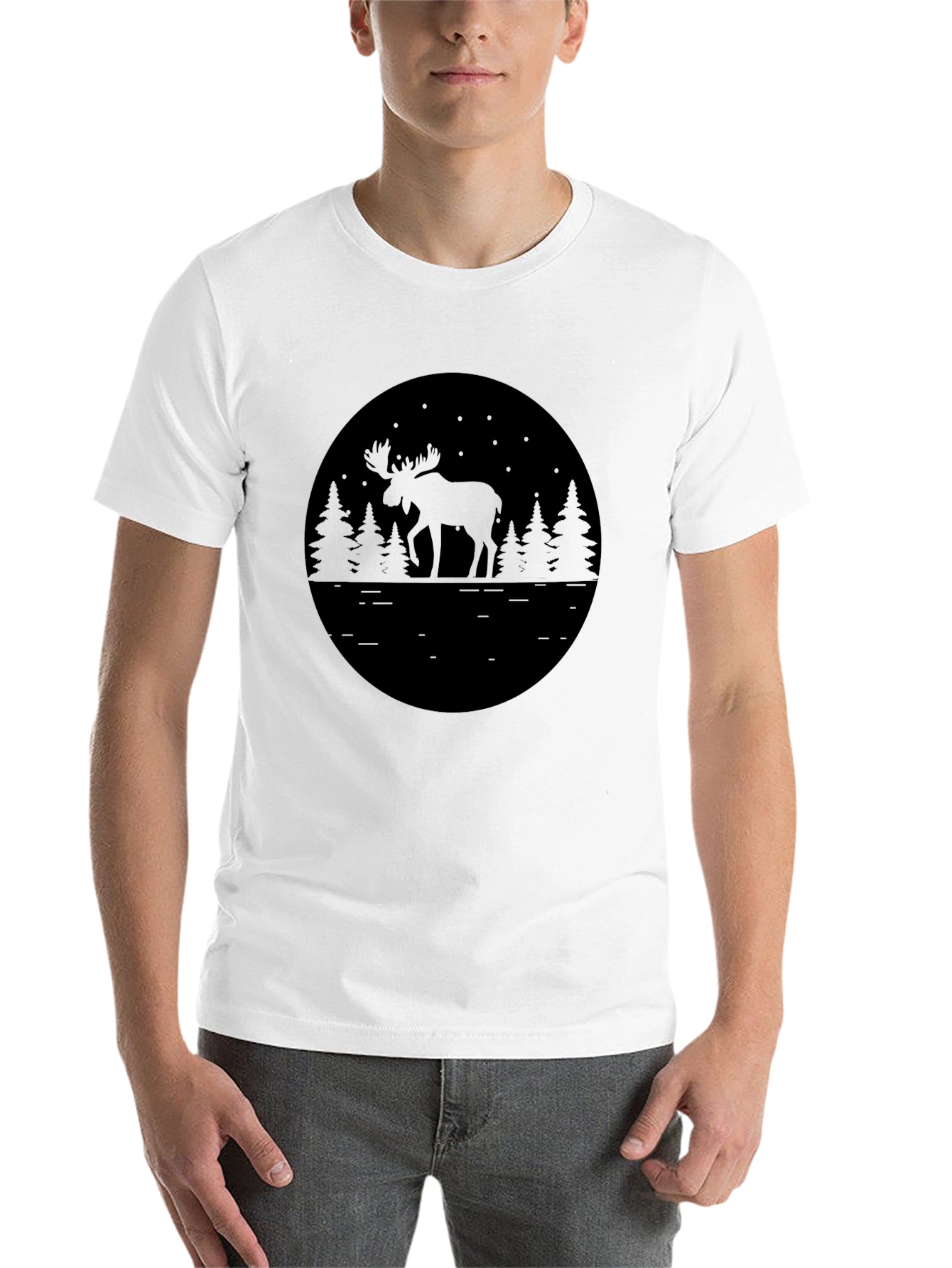 Black Moose in Forest Graphic Tee - Stylish Nature Lover T-Shirt view 14