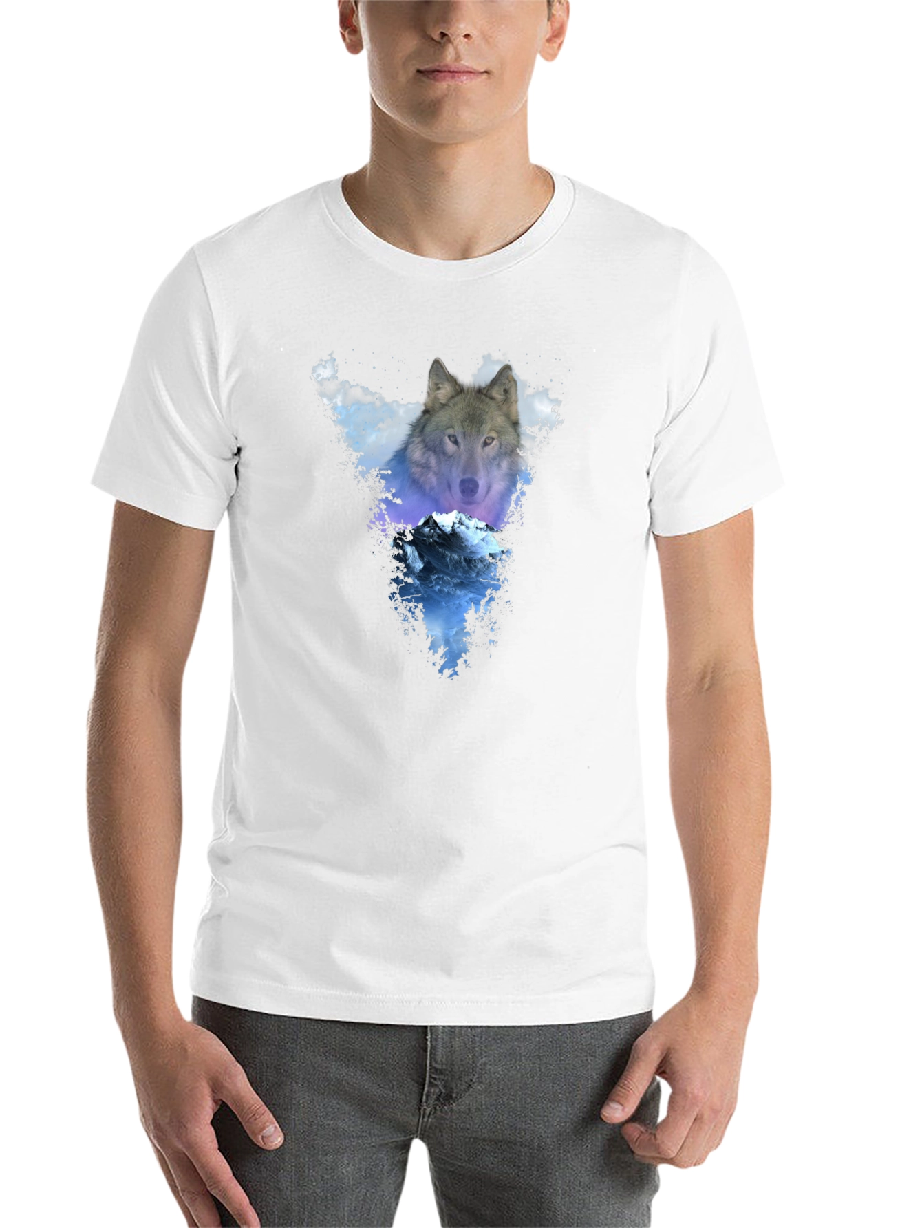 Black Wolf & Mountain Graphic Black T-Shirt view 14