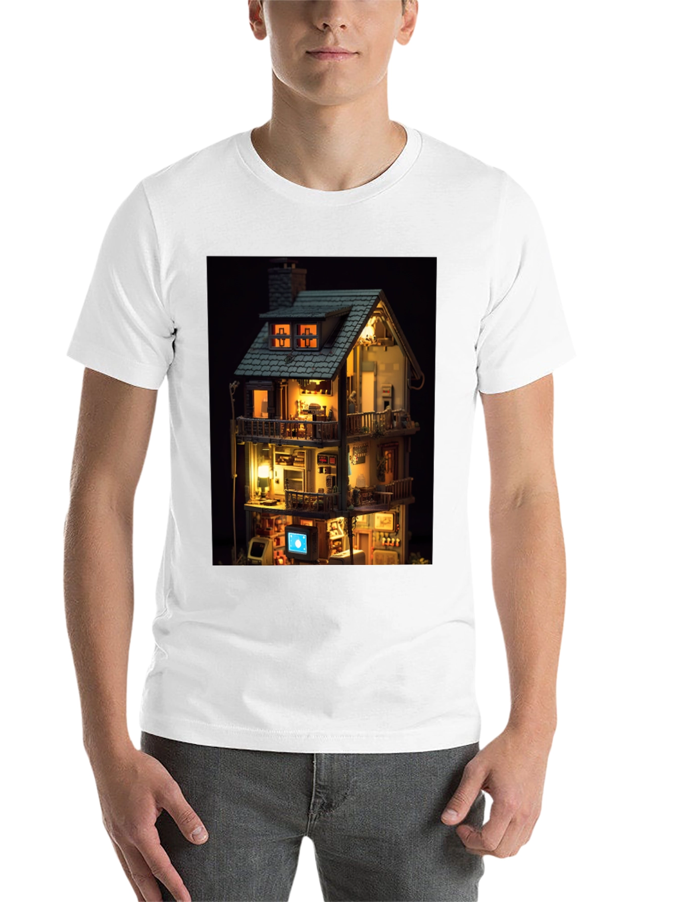 Black Architectural Dollhouse Graphic Tee - Unique Design view 14