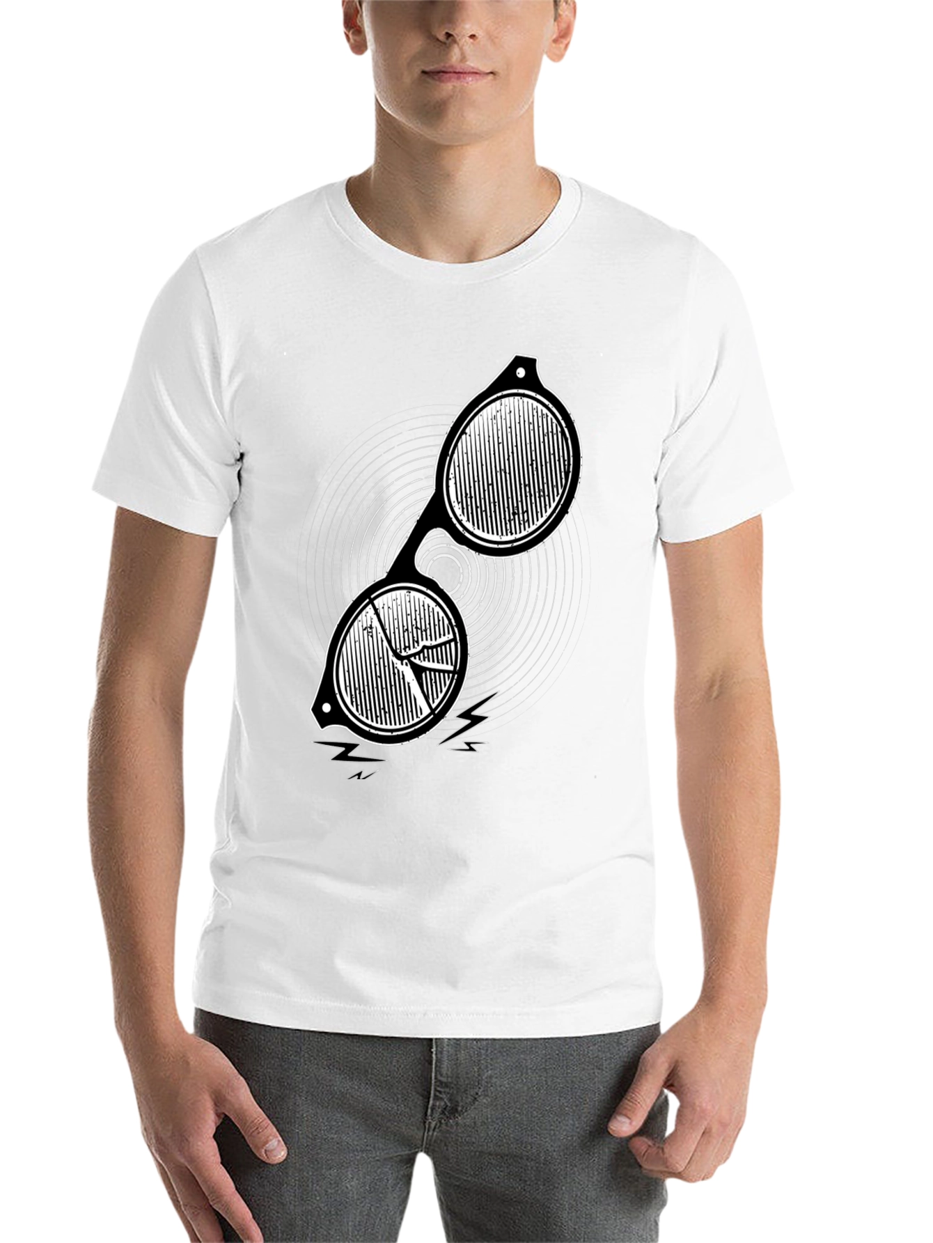 Black Men's Black Graphic Tee - Retro Sunglasses Design view 14