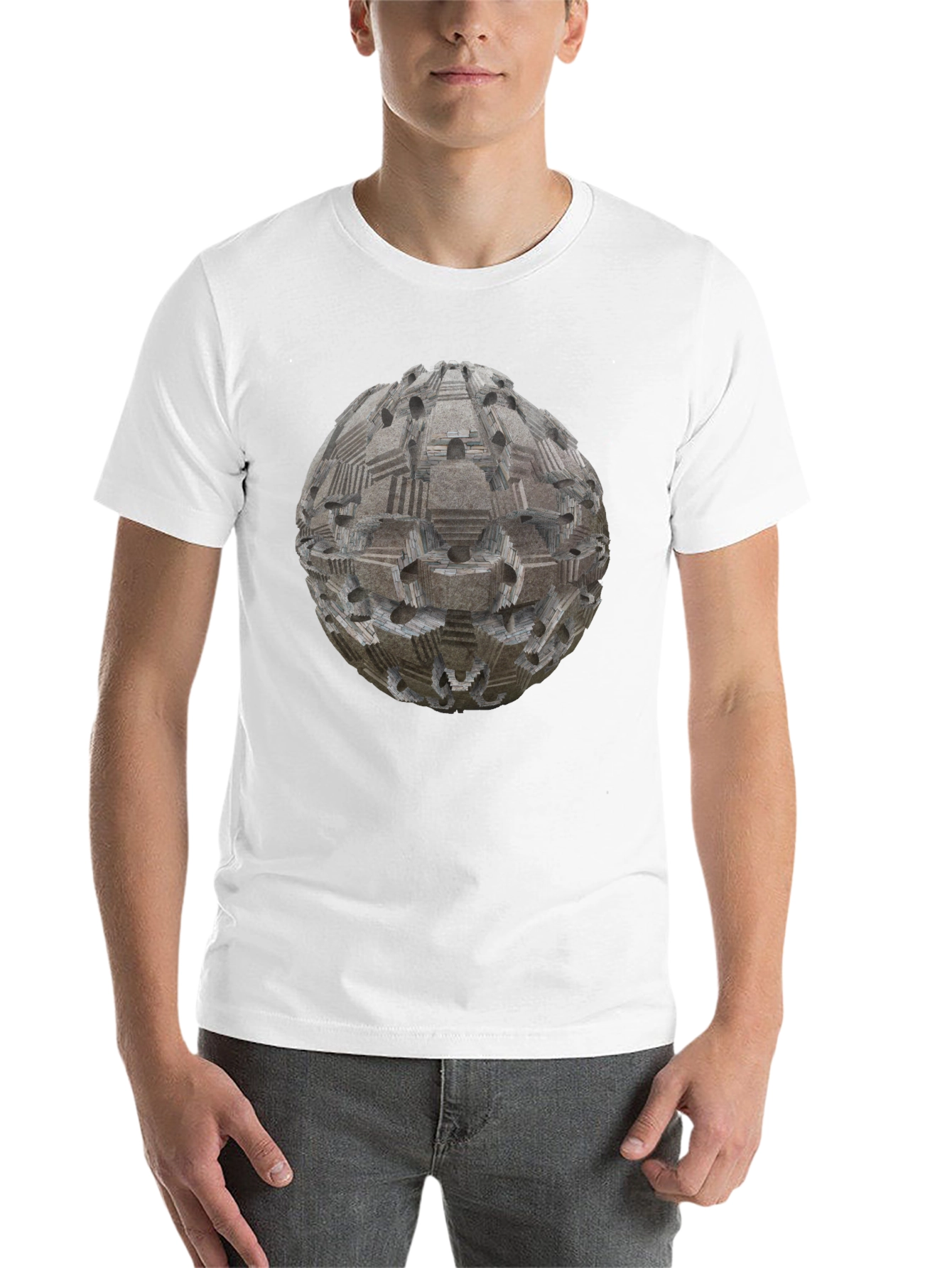 Black Geometric Sphere Print T-Shirt - Modern Style view 14