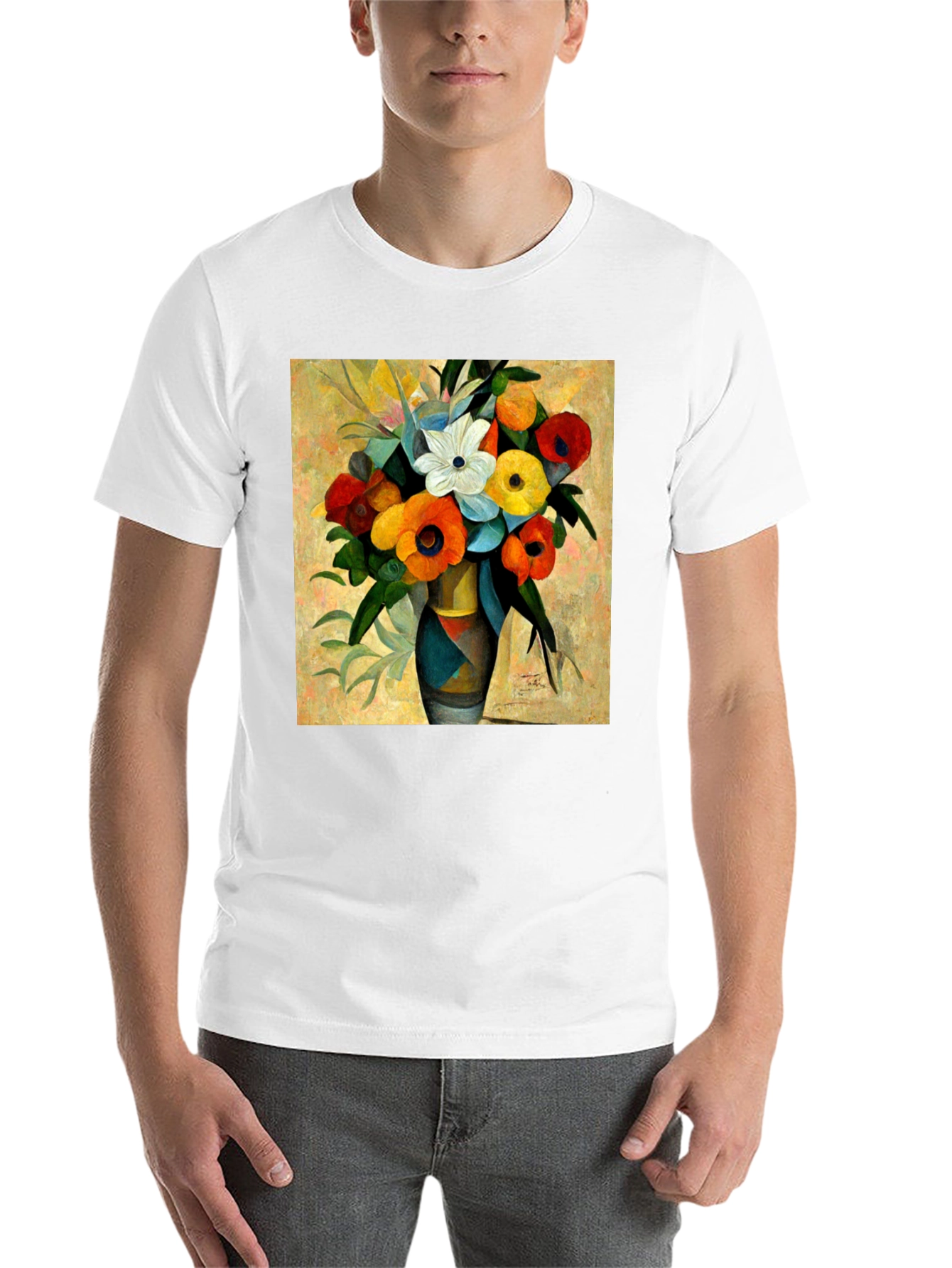 Black Floral Vase Print Black T-Shirt view 14