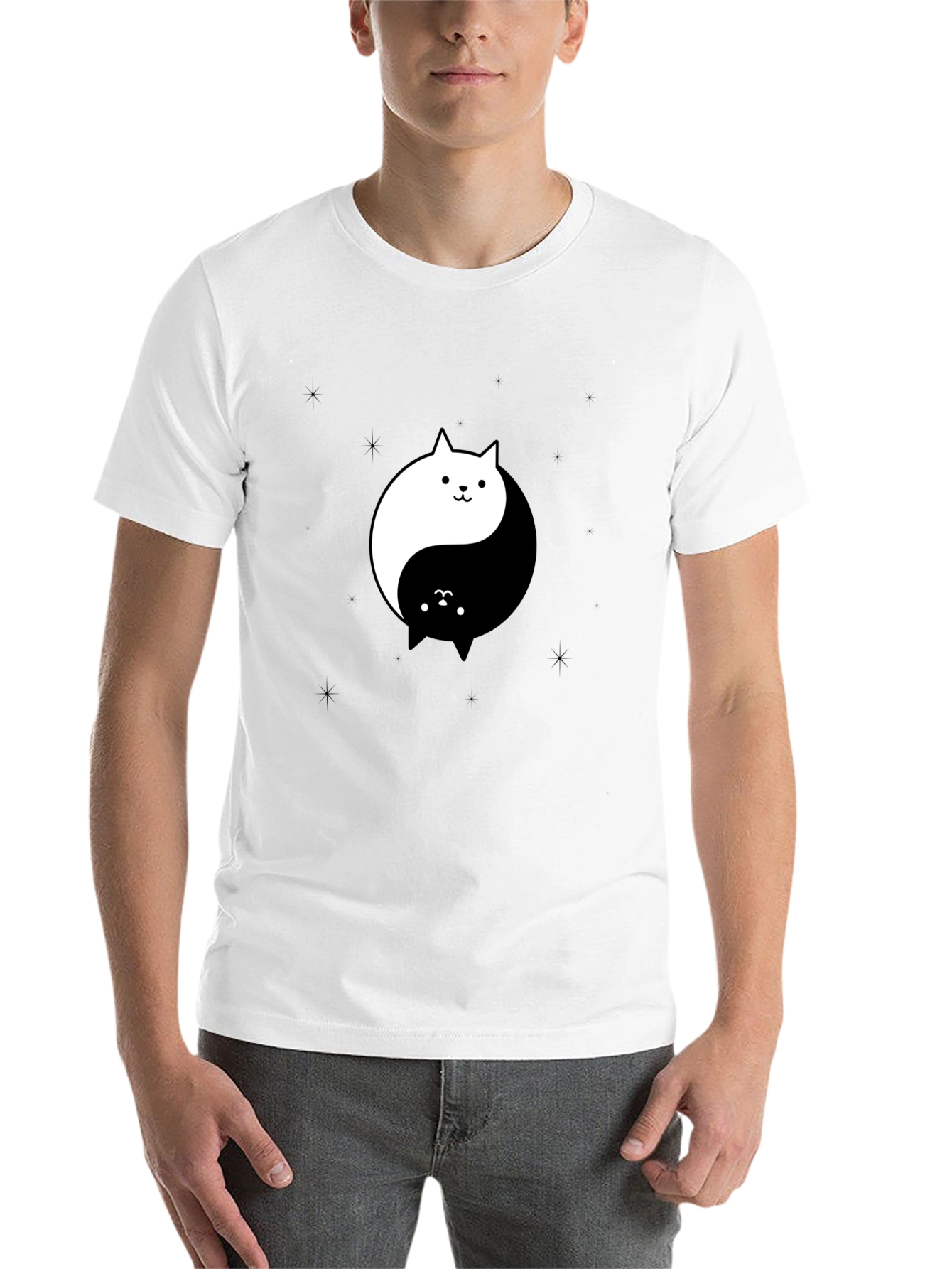 Black Yin Yang Cat Graphic Tee - Black Cotton T-Shirt view 14